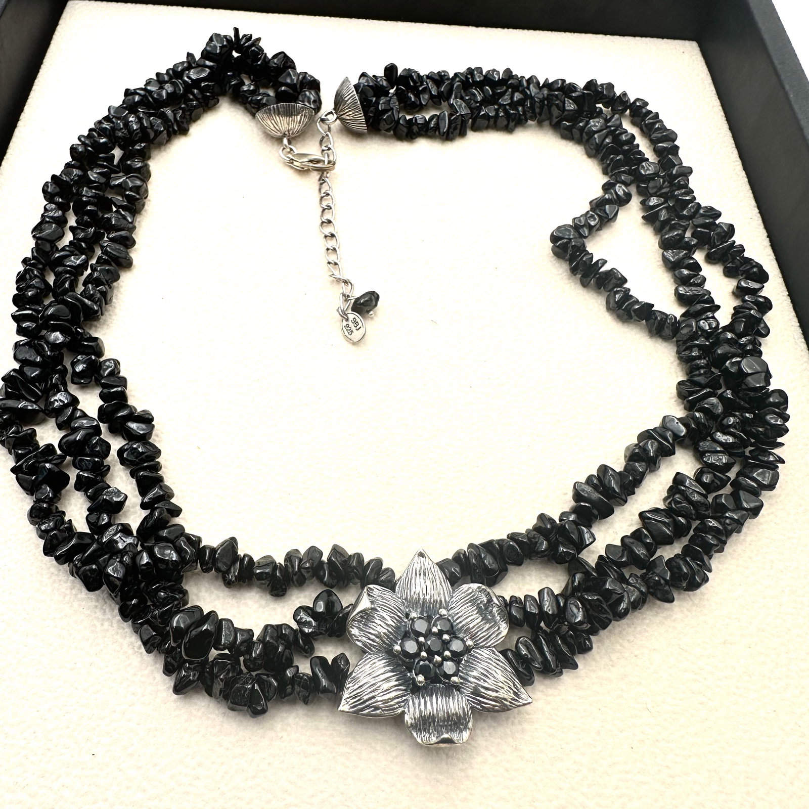Black Spinel Sterling Silver Necklace Flower Pendant 18 to 20 Inch Original Box Included from JTV: Black Spinel Sterling Silver Necklace Flower Pendant 18 to 20 Inch Original Box Included from JTV