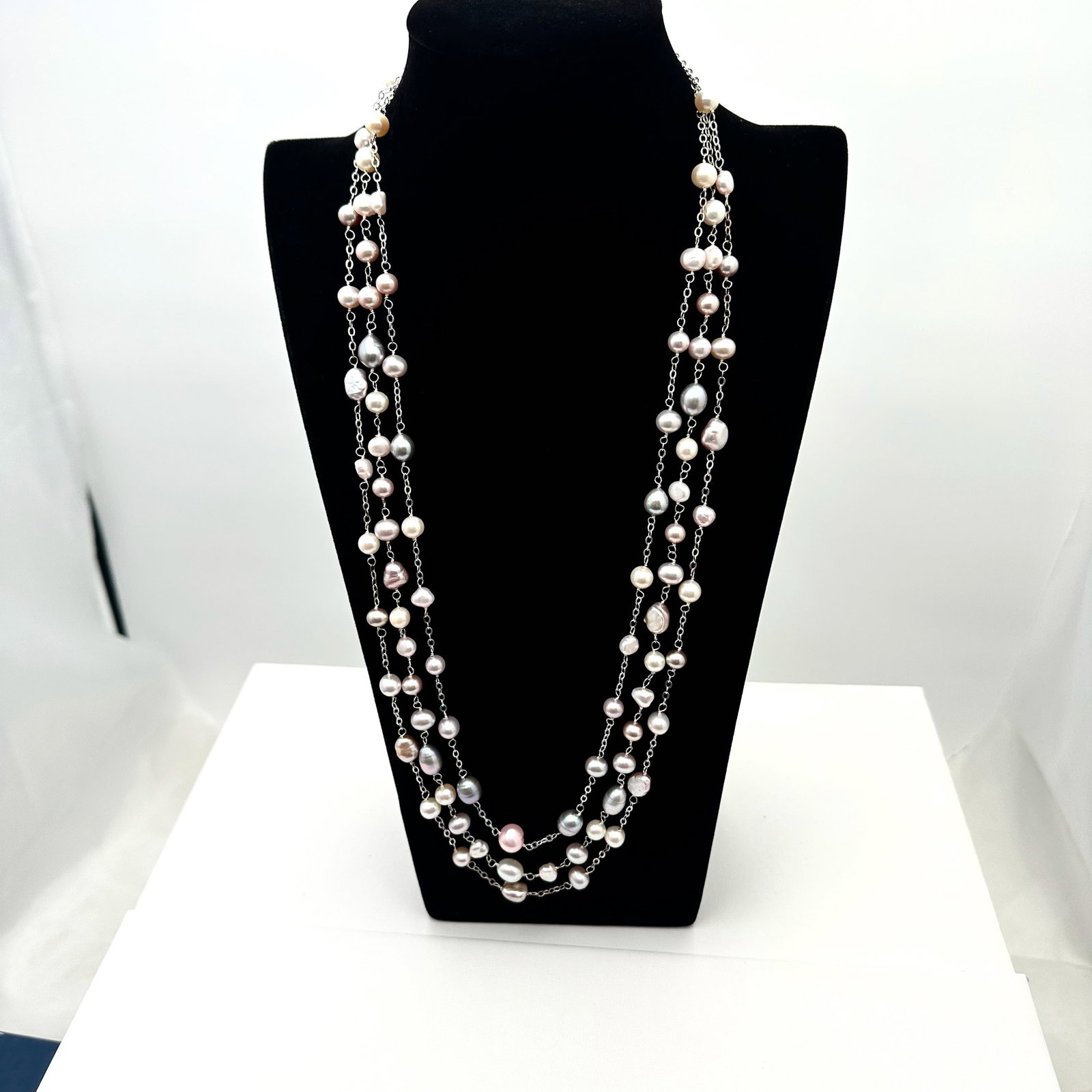 Lucas Lamenth Grey Pink and White Freshwater Pearl Multistrand Necklace 24 Inch (1 of 2)