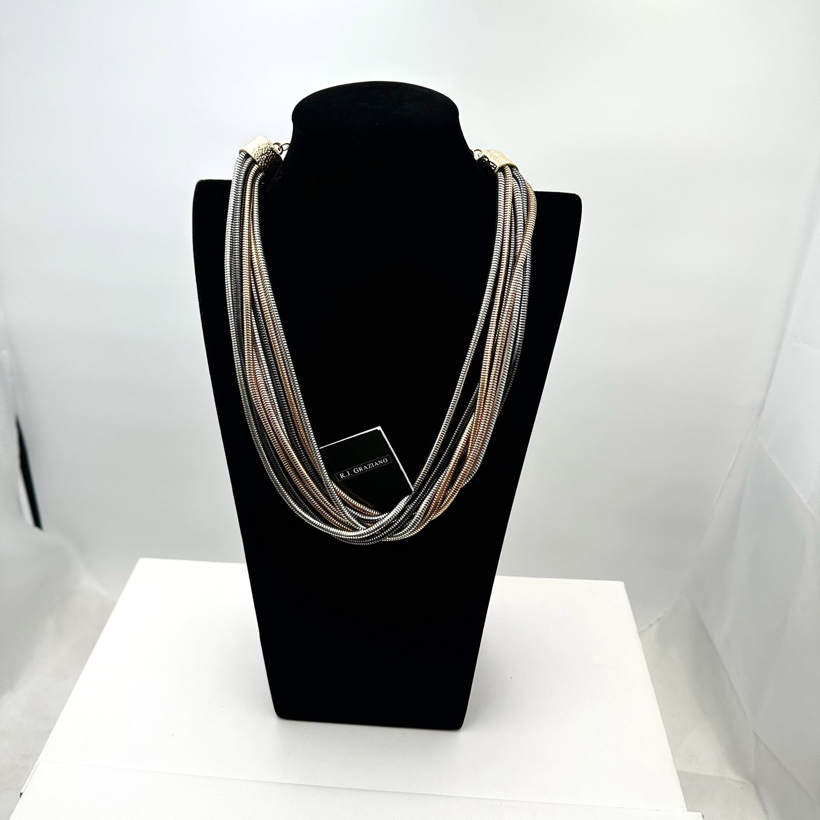 R.J. Graziano Tri Color Gold Silver and Gun Metal Multi Strand Necklace 18 to 20 Inch (1 of 2)