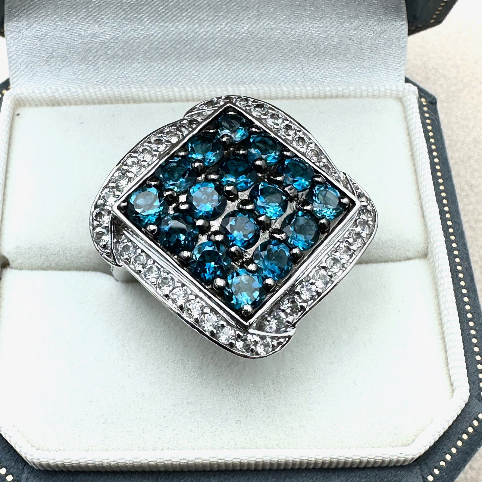 London Blue Topaz And Diamond Sterling Silver Statement Ring Size 9 Box Included (1 of 5)