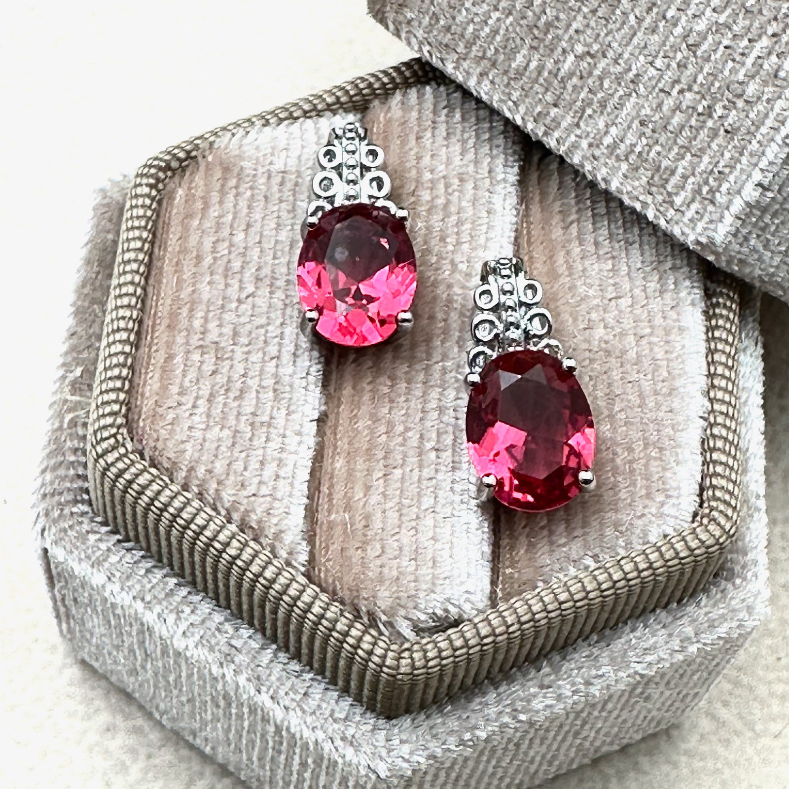 Pink Cubic Zirconia Sterling Silver Pierced Earrings Box Included (1 of 2)