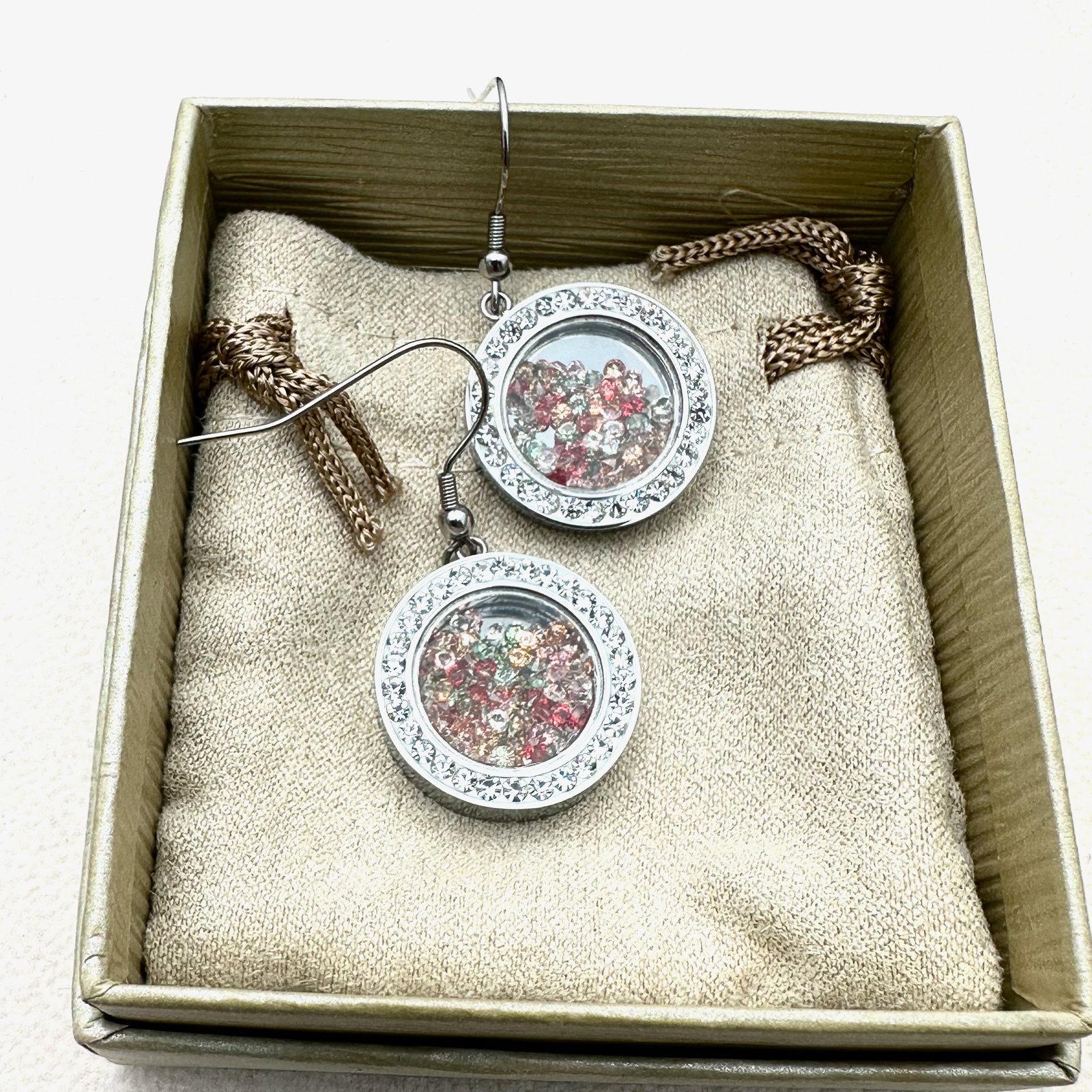 Encased Crystal Stainless Steel Earrings Pierced (1 of 2)