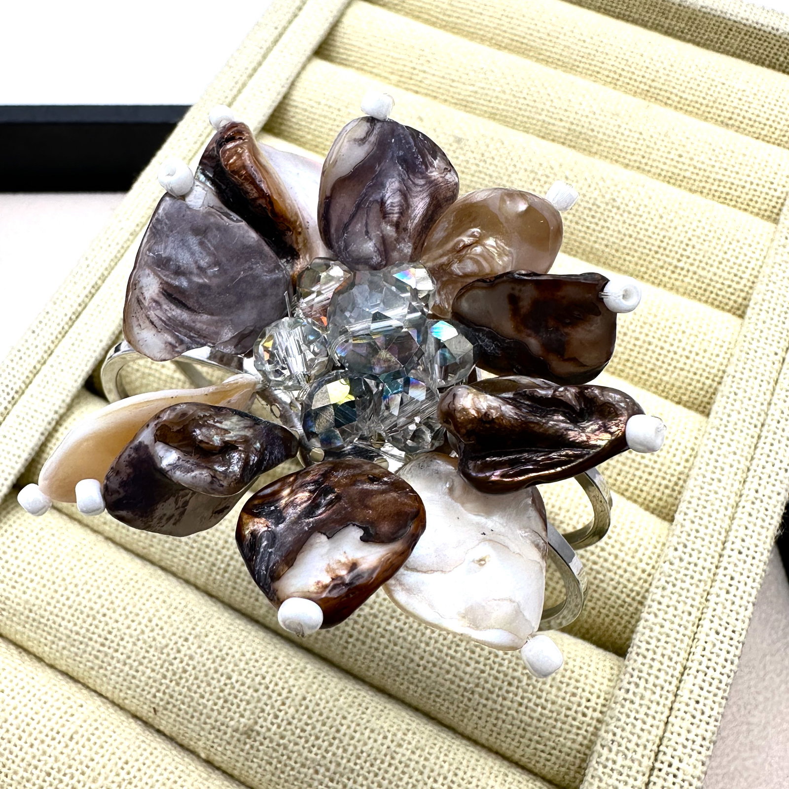 Vintage Wired Pearl and Crystal Silver Tone Clamper Bracelet: Vintage Wired Pearl and Crystal Silver Tone Clamper Bracelet