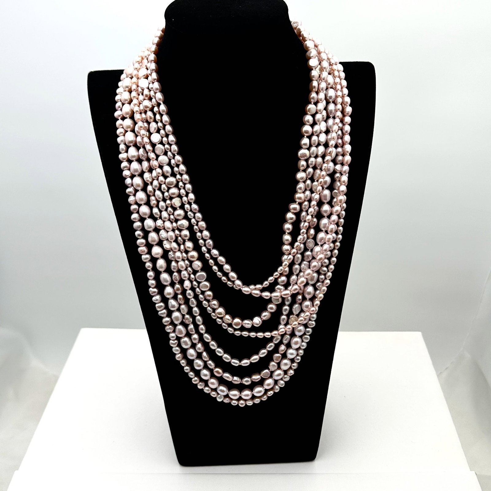 Pink Freshwater Pearl 8 Strand Long Length Sterling Silver Necklace 20 Inch Wearable Length (1 of 2)