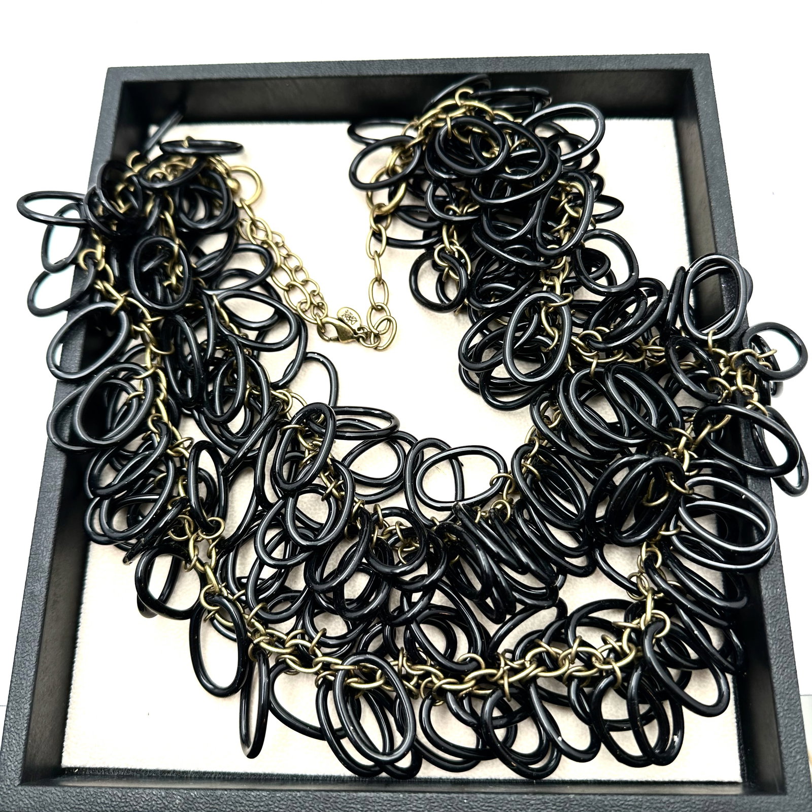 Vintage Joan Rivers Multi Strand Black Lucite Ovals Antiqued Gold Tone Necklace 22 Inch Length (1 of 2)