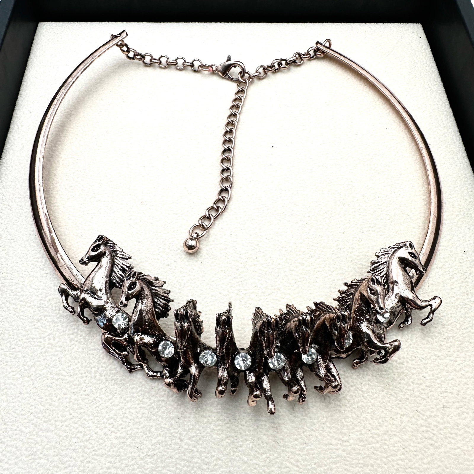 Rose Gold Tone Clear Crystal Horse Statement Necklace (1 of 2)