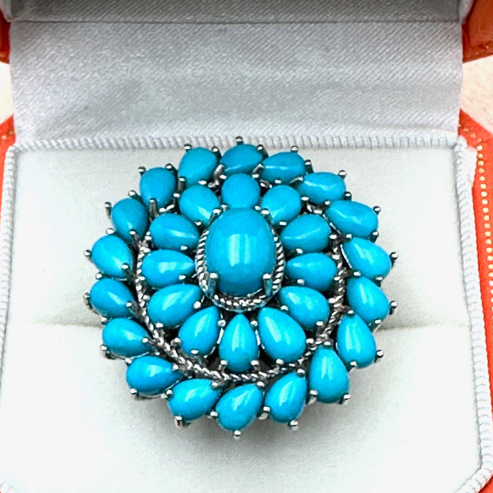 Massive Turquoise Cluster Ring Sterling Silver Size 7 Box included: Massive Turquoise Cluster Ring Sterling Silver Size 7 Box included