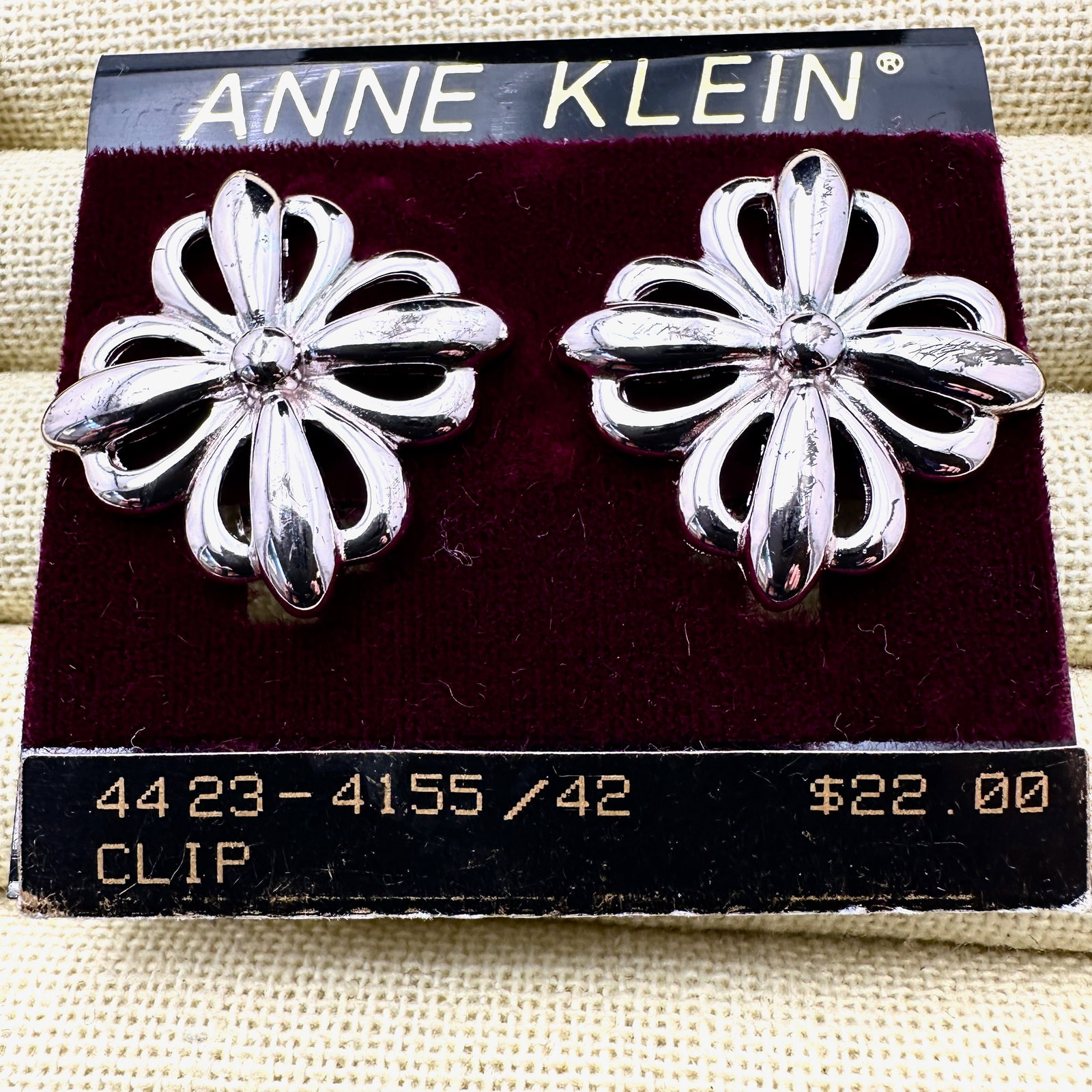 Vintage Anne Klein Silver Tone Clip Earrings on Original Card (1 of 2)