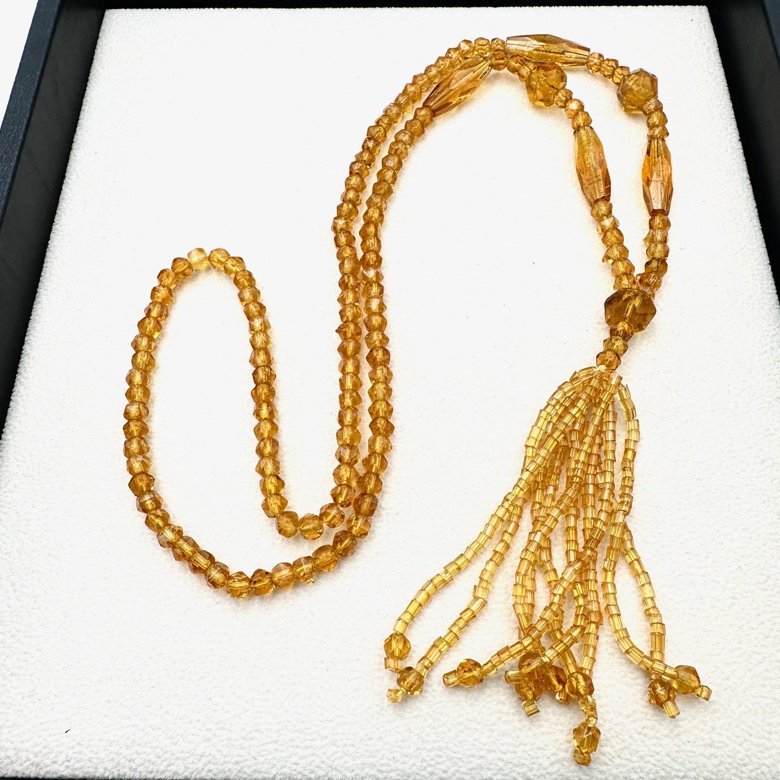 Antique Art Deco Light Amber Colored Glass Bead Flapper Necklace 26 Inch Wearable Length (1 of 2)