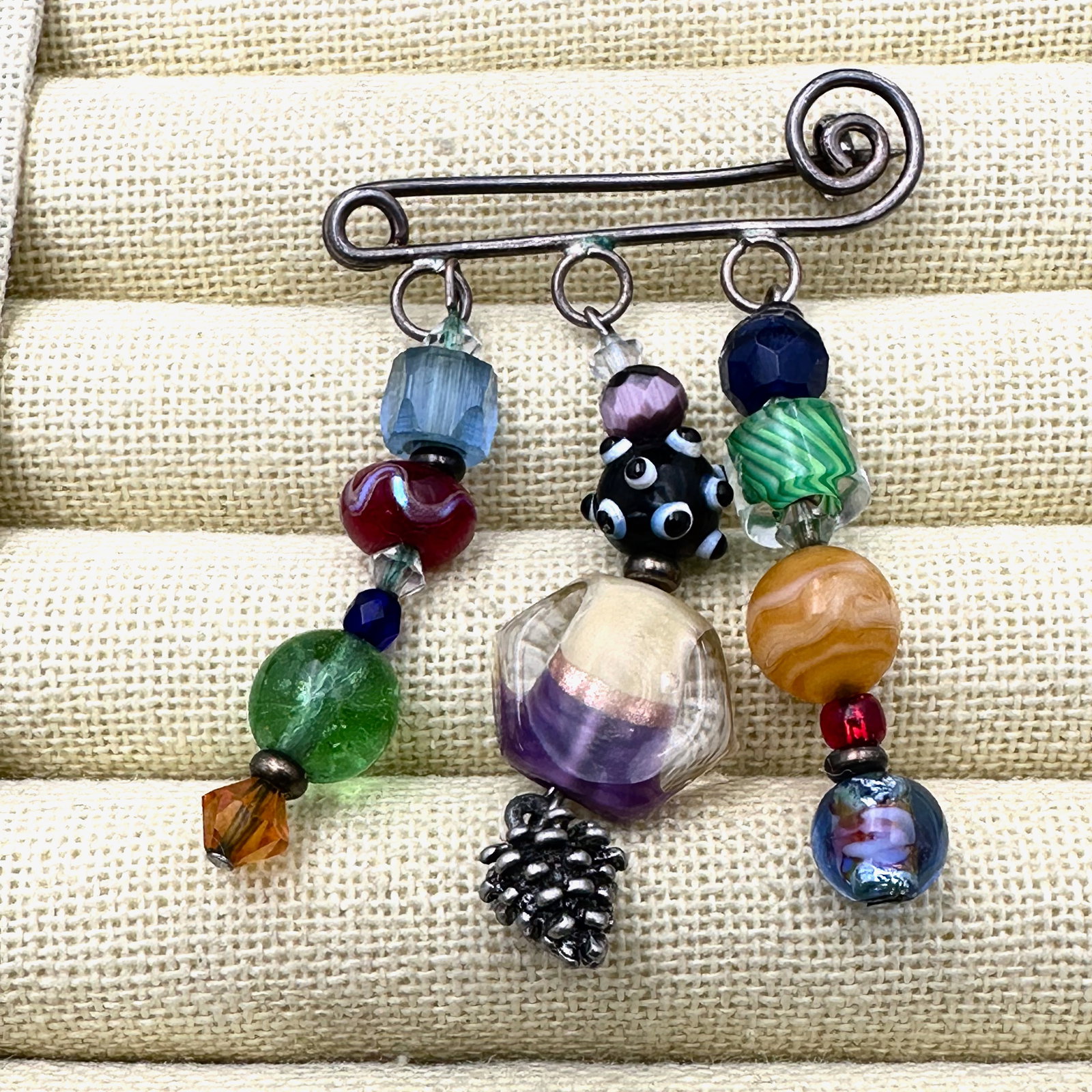 Vintage Sterling Silver Multicolor Art Glass Brooch Pin 2 Inch: Vintage Sterling Silver Multicolor Art Glass Brooch Pin 2 Inch