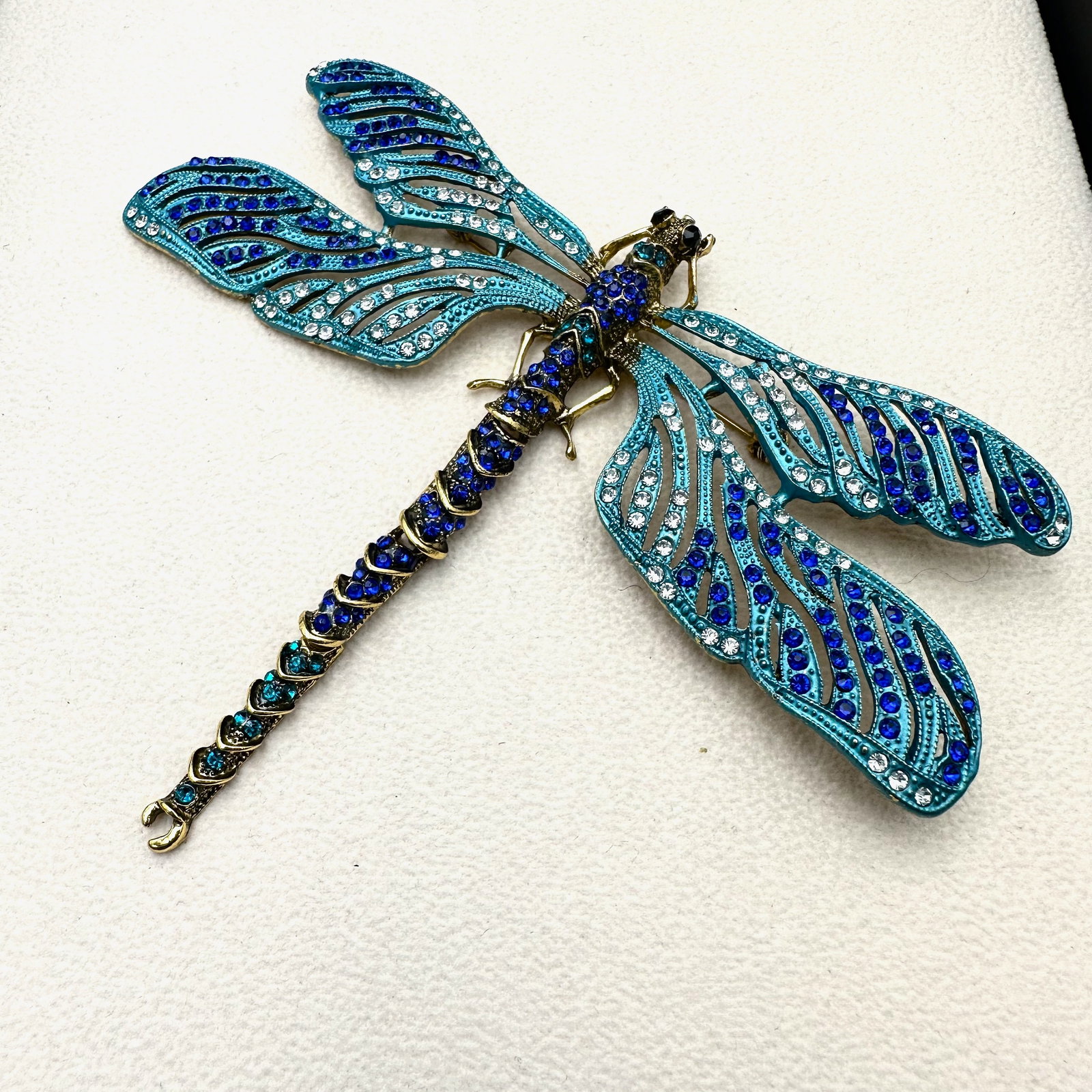 Huge 4 inch Dragon Fl Brooch Pin Blue Green Rhinestones Enamel Gold Tone: Huge 4 inch Dragon Fl Brooch Pin Blue Green Rhinestones Enamel Gold Tone