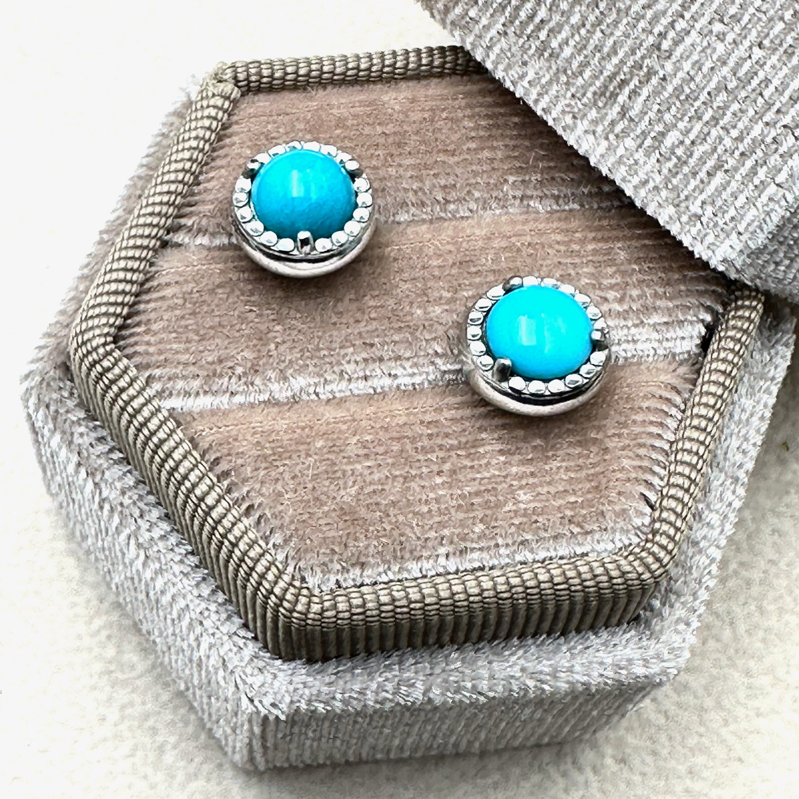Sleeping Beauty Turquoise Sterling Silver Pierced Stud Earrings Box Included: Sleeping Beauty Turquoise Sterling Silver Pierced Stud Earrings Box Included