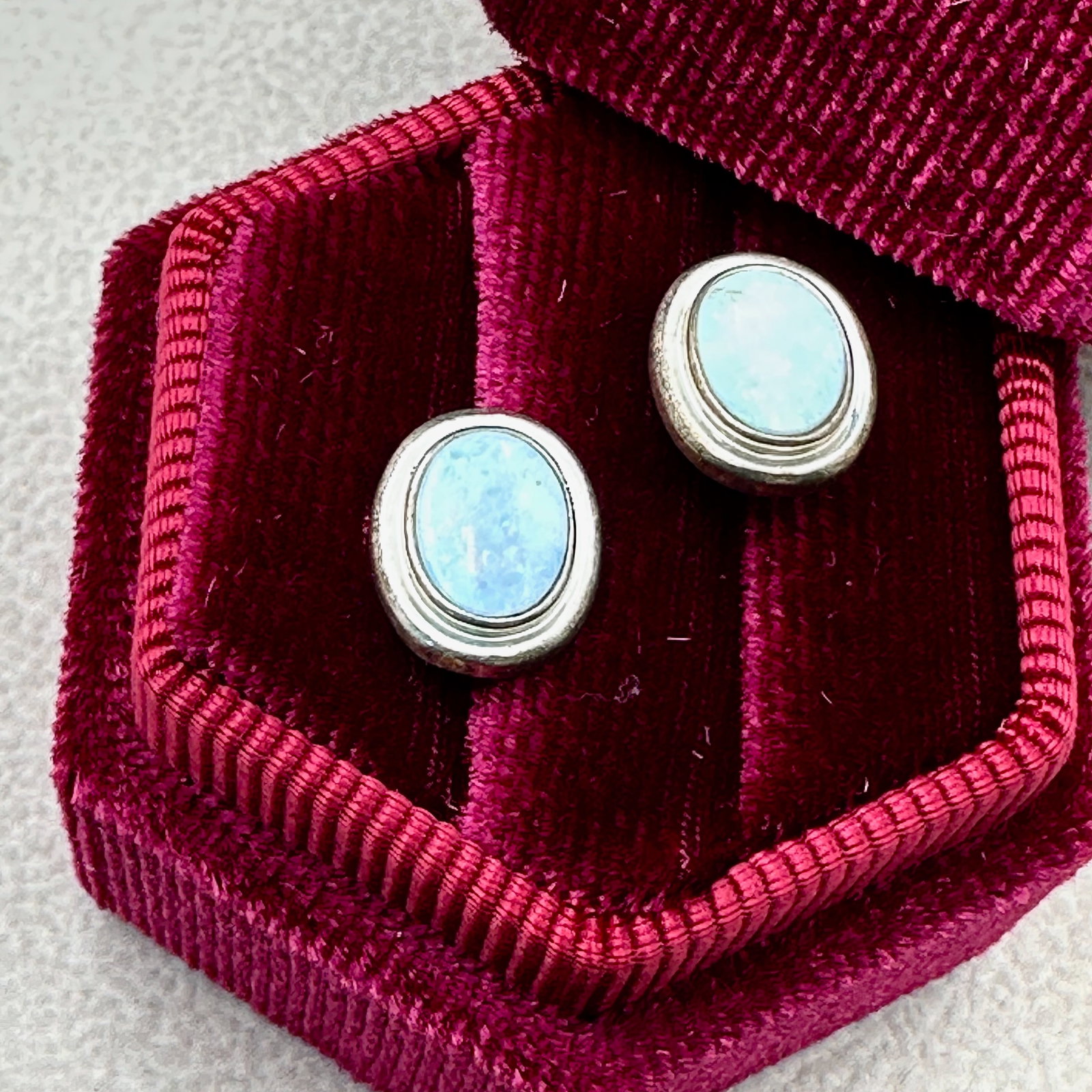 Opal Sterling Silver Pierced Stud Earrings Box Included (1 of 2)