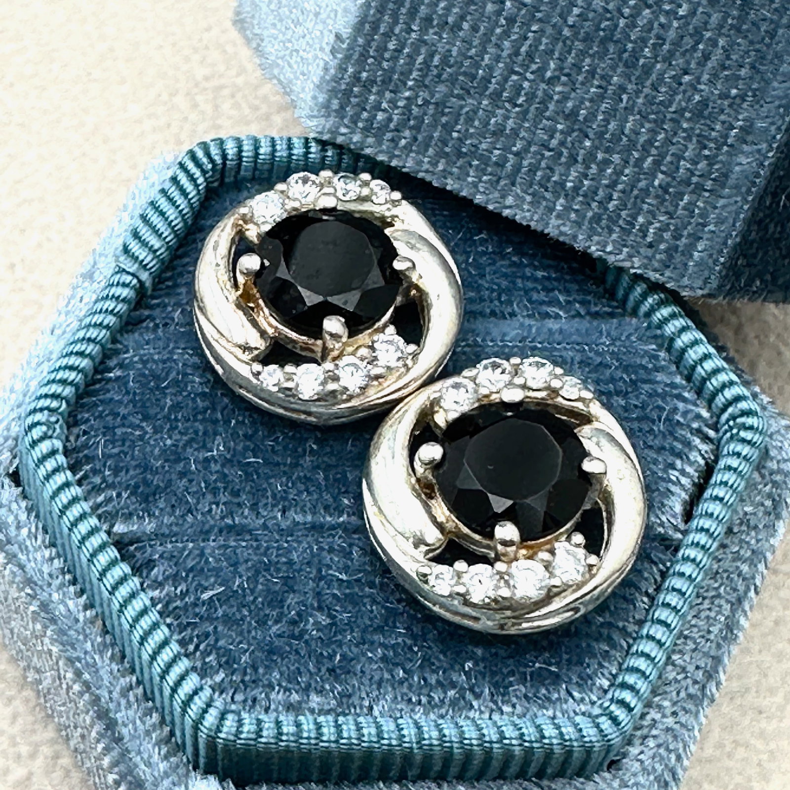 Blue and Clear Cubic Zirconia Sterling Silver Pierced Earrings Box Included: Blue and Clear Cubic Zirconia Sterling Silver Pierced Earrings Box Included