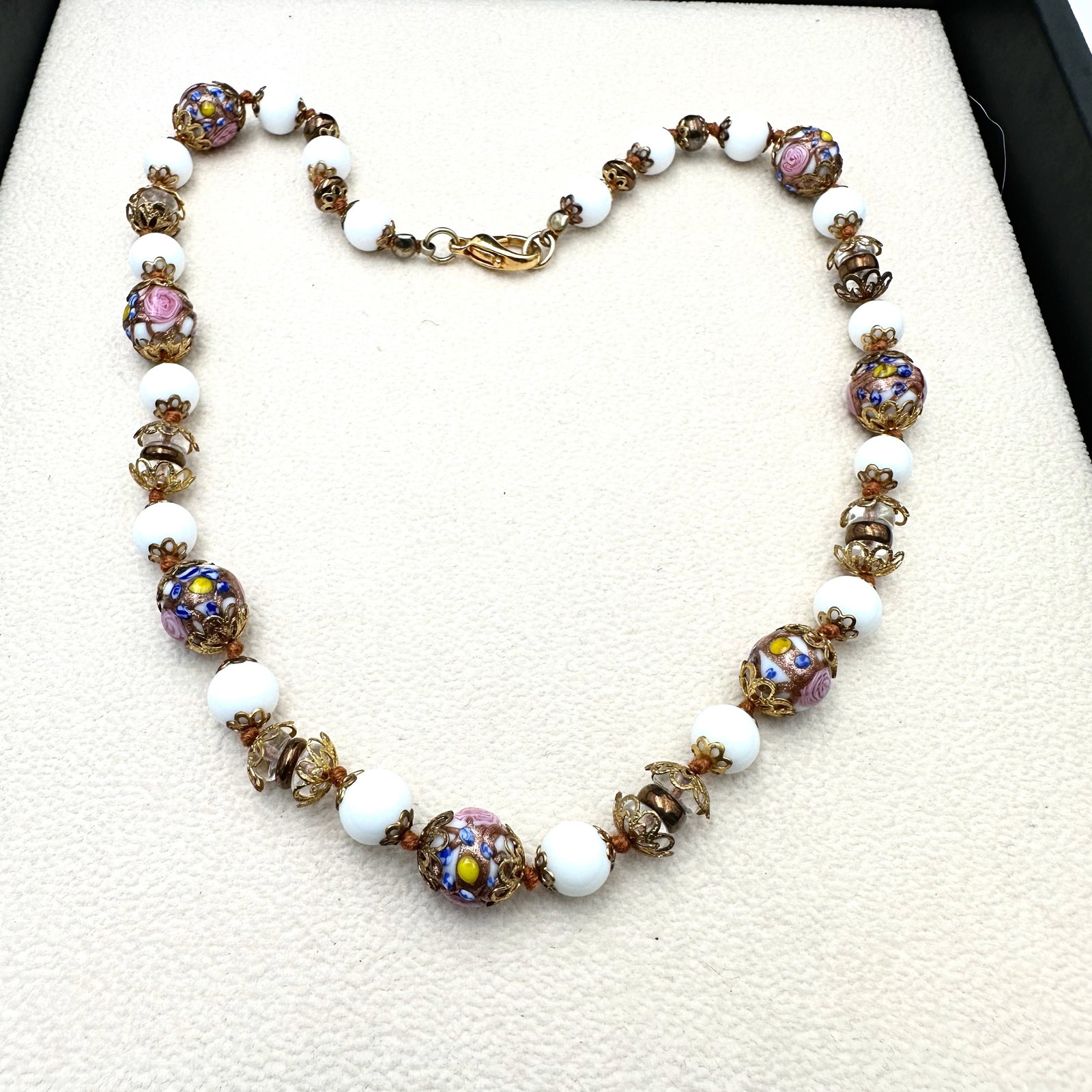 Vintage Italian Wedding Cake Glass Bead Necklace 16 Inch (1 of 2)