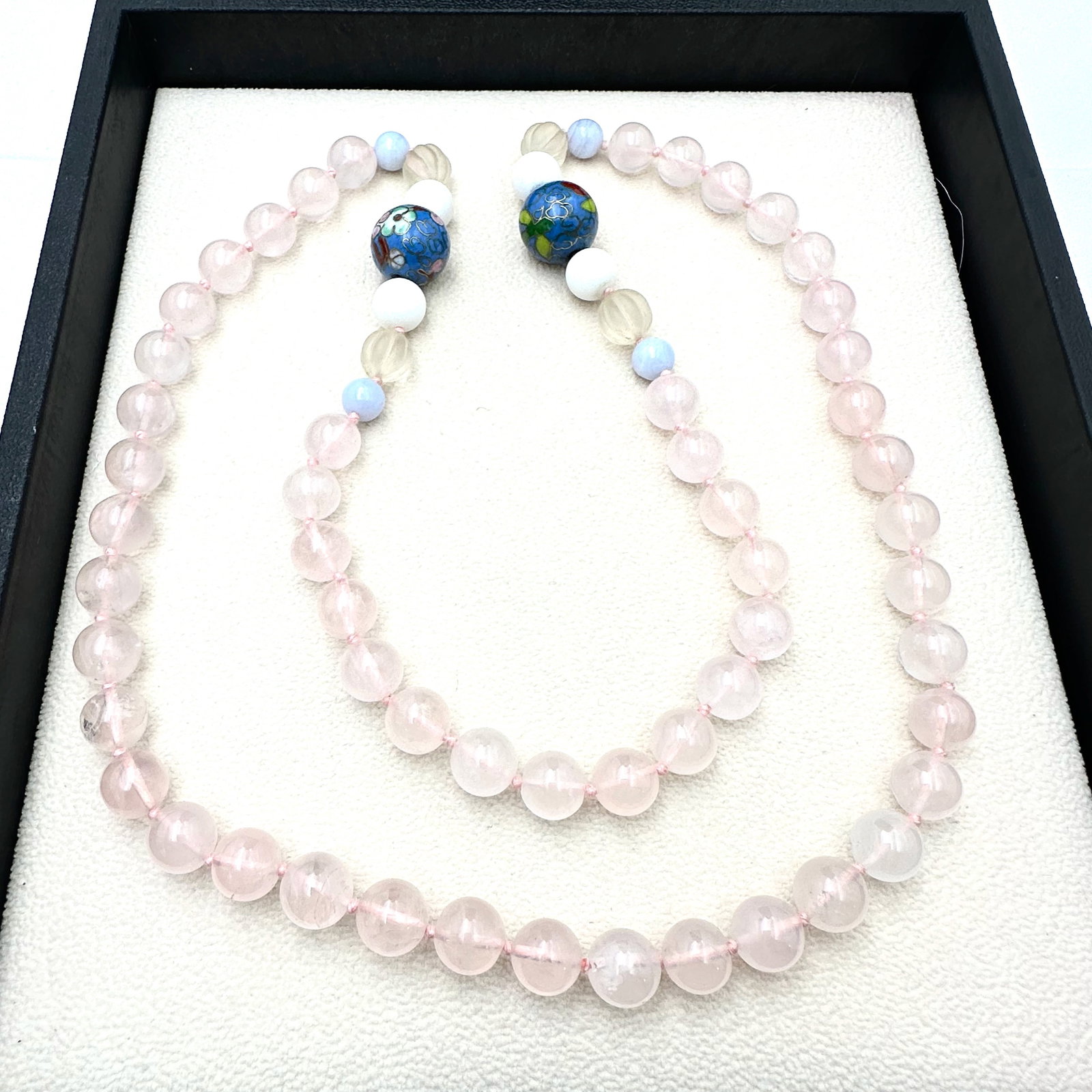 Vintage Chinese Export Cloisonne' and Rose Quartz Bead Necklace 28 Inch Length (1 of 2)
