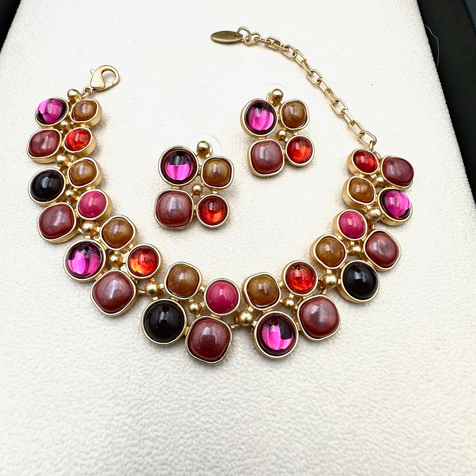 Vintage Monet Matte Gold tone Multicolor Bracelet and Pierced Earrings Set (1 of 2)