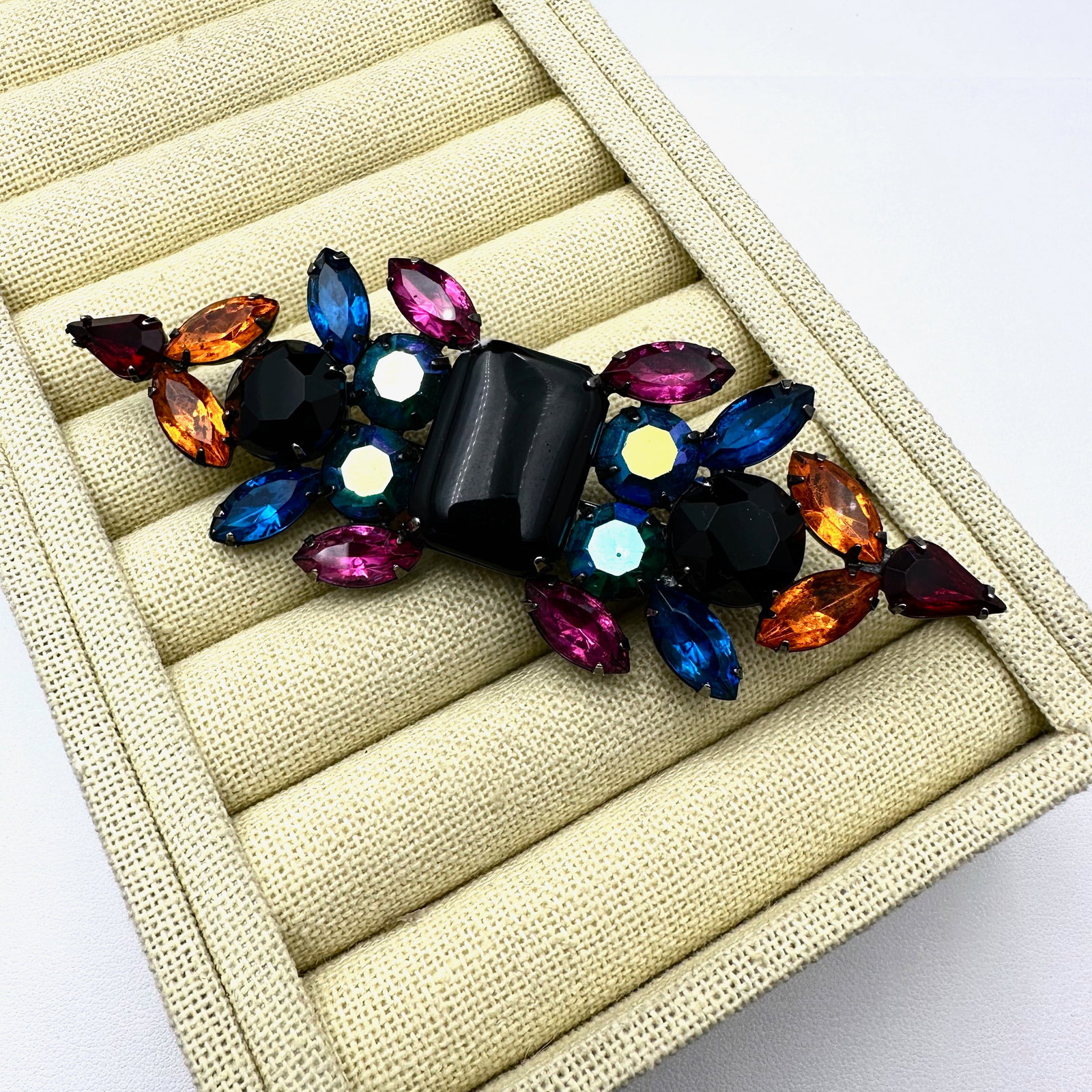 Vintage Large Multicolor Glass Rhinestone Brooch Pin 4 Inch (1 of 2)