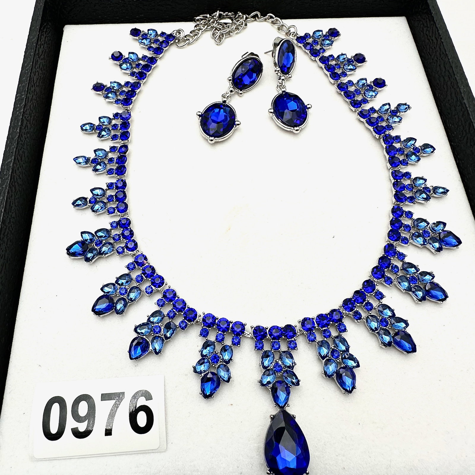 Blue Crystal Statement Necklace and Pierced Earrings Set (1 of 2)