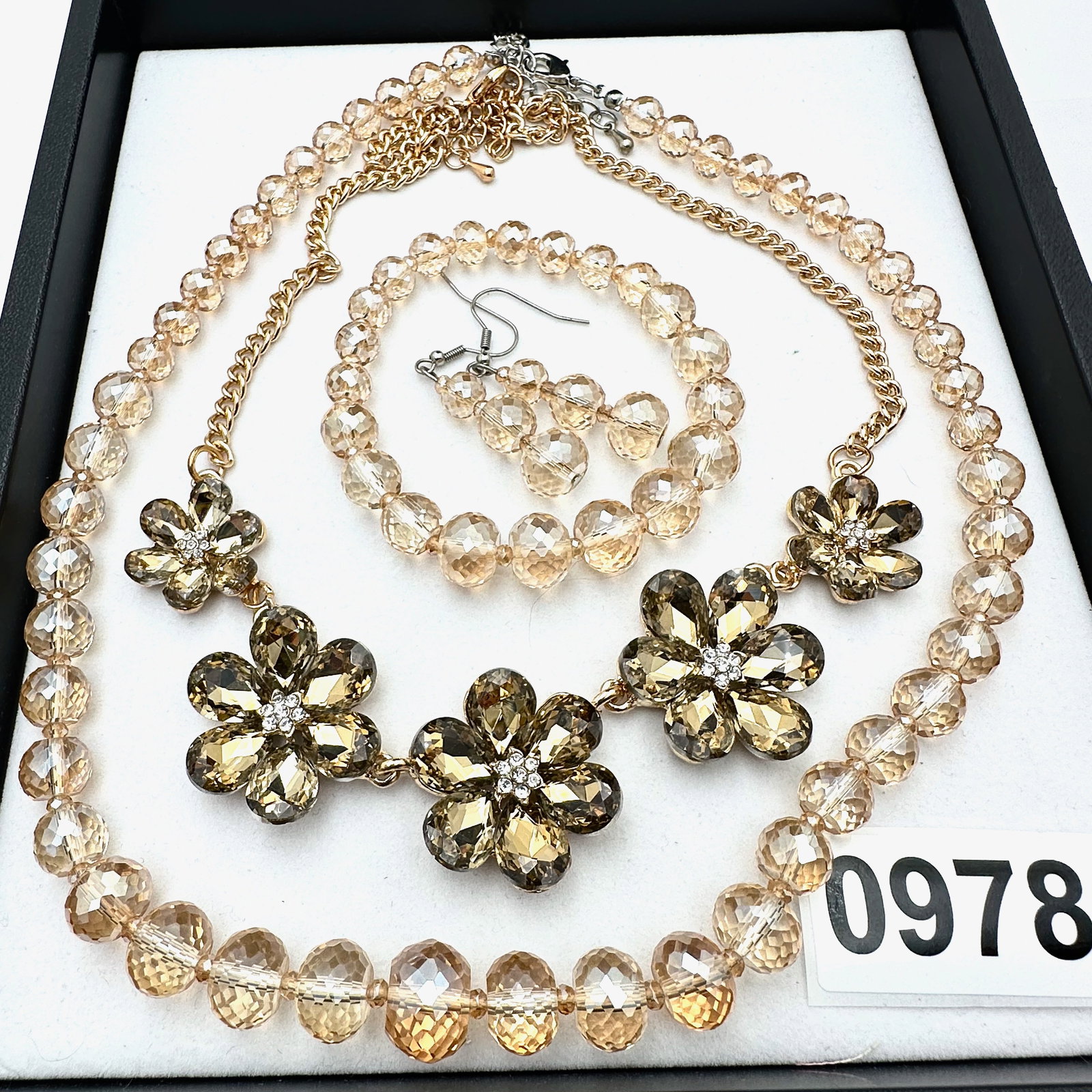 Champagne Colored Crystal Necklace Bracelet and Earrings Flower Necklace (1 of 2)