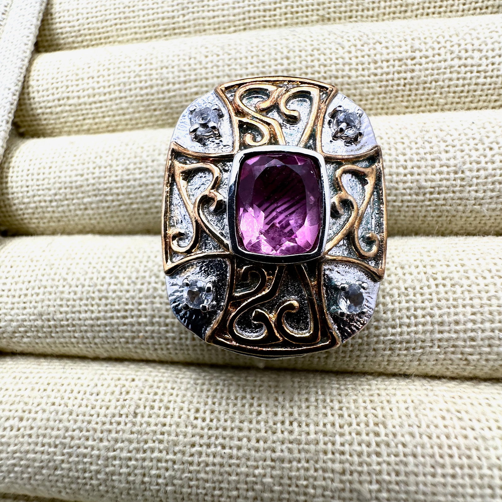 Huge Pink Crystal Gold and Silver Tone Statement Ring Size 8 Original Tag Attached from JTV (1 of 2)