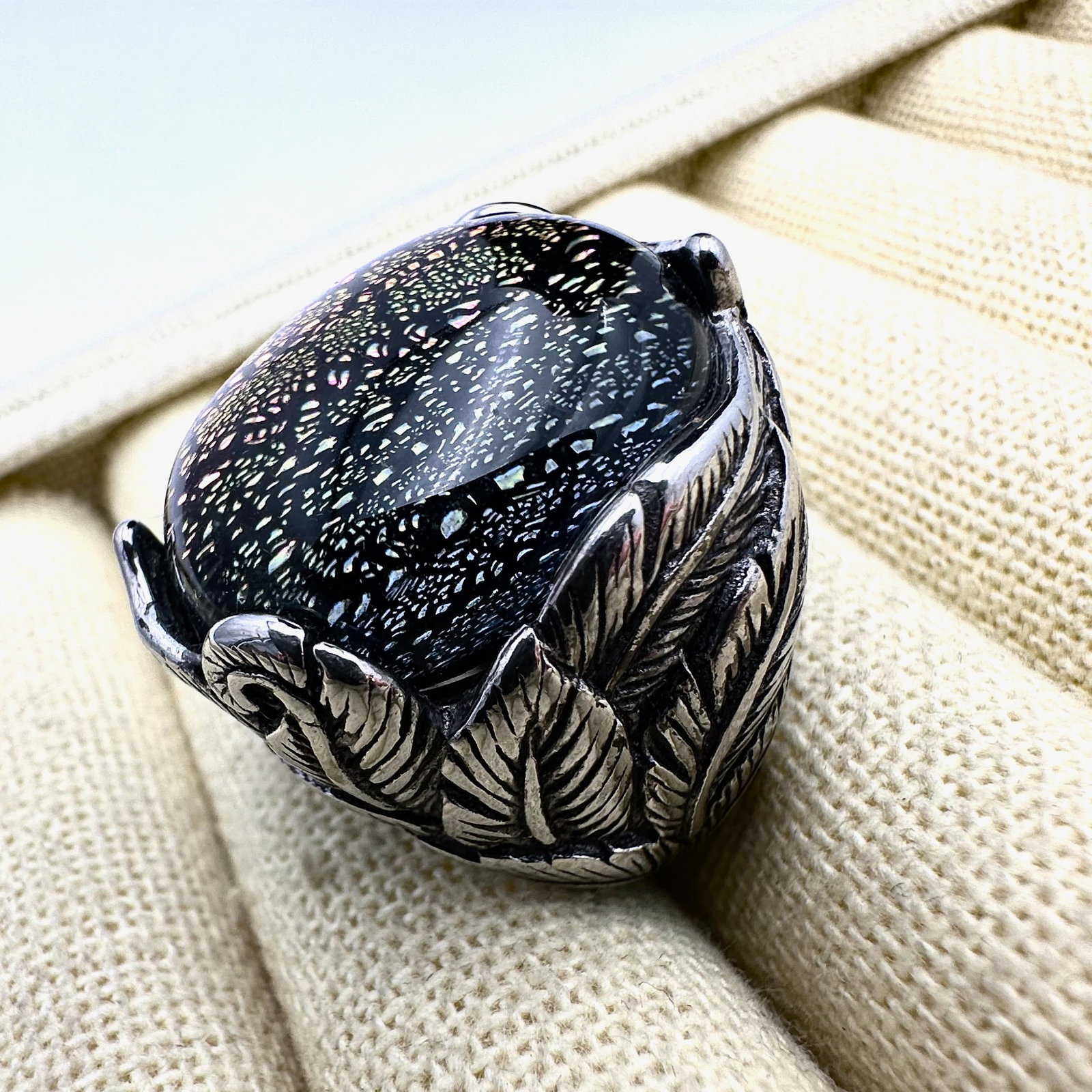 Huge Multicolor Dichroic Glass Stainless Steel Ring Size 8: Huge Multicolor Dichroic Glass Stainless Steel Ring Size 8