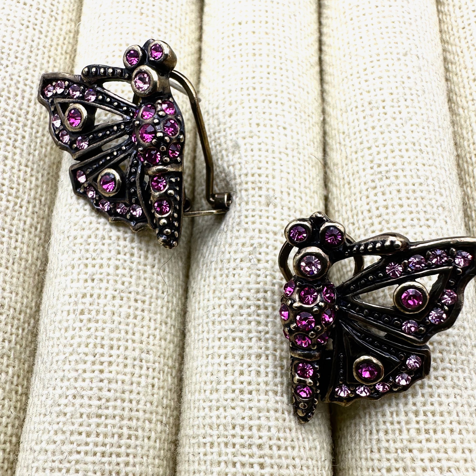 Heidi Daus Pink Crystal Bronze Tone Butterfly Pierced Earrings (1 of 2)