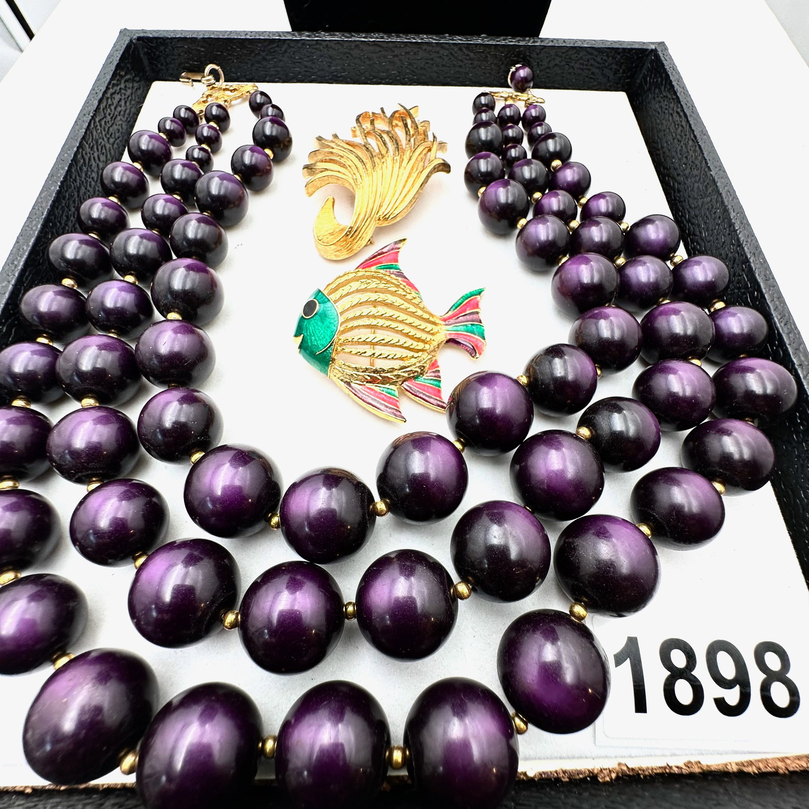 Vintage Jewelry Collection Group Lot Monet Brooch Fish Purple Necklace (1 of 2)