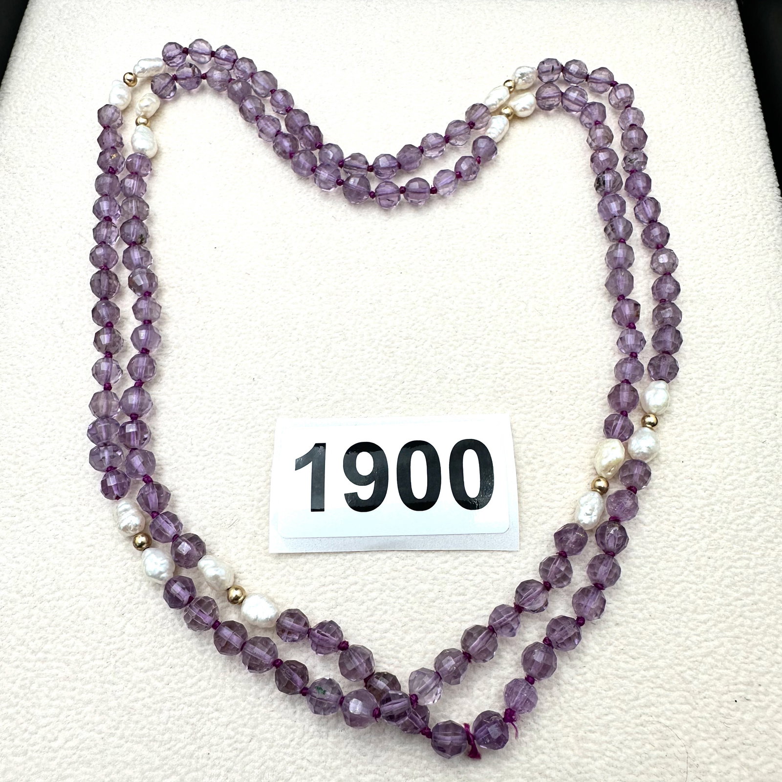 Amethyst Gemstone Bead Pearl Gold Filled necklace 32 Inch Length (1 of 2)