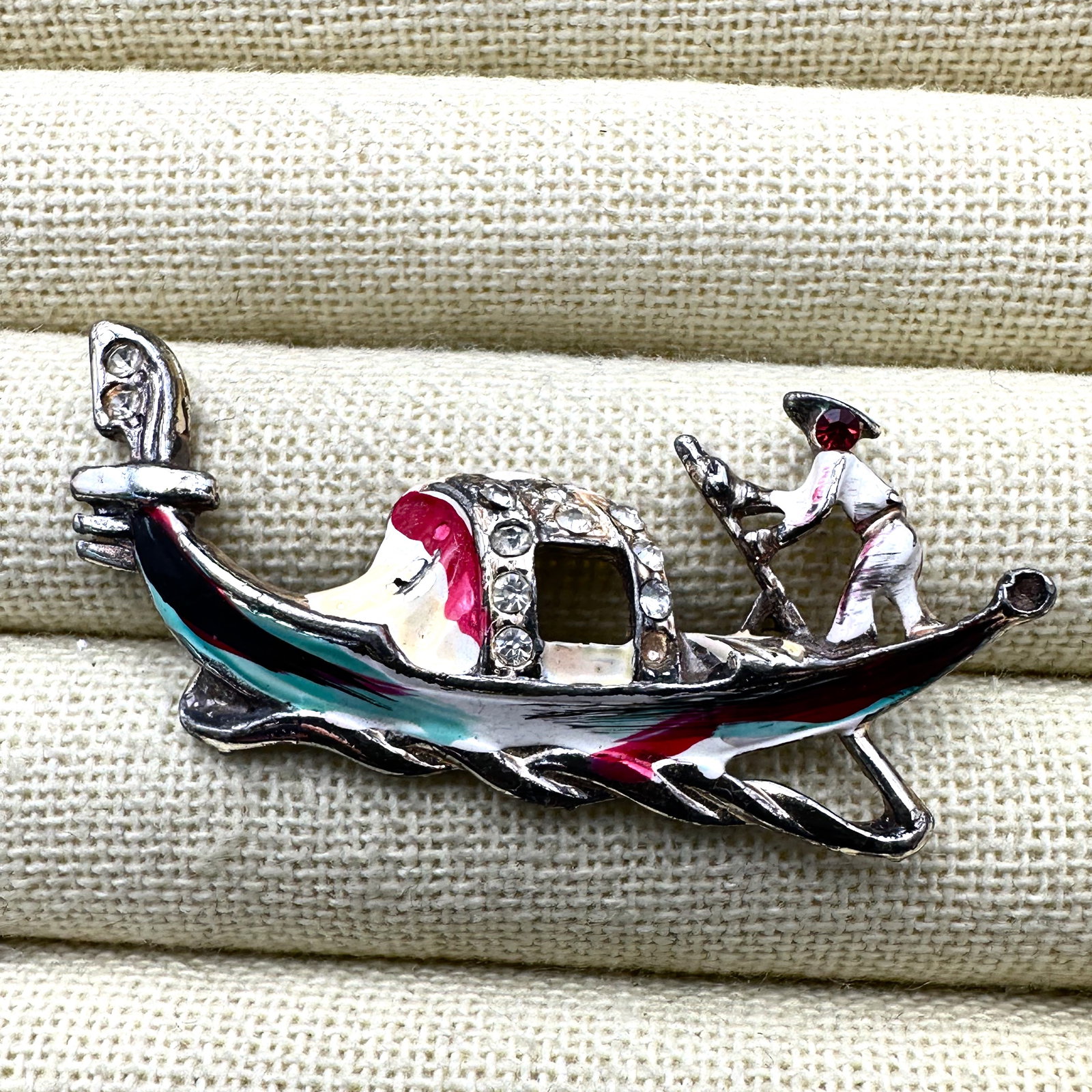 Vintage Enamel Figural Brooch Pin 2 Inch Boat in Venice Design (1 of 2)