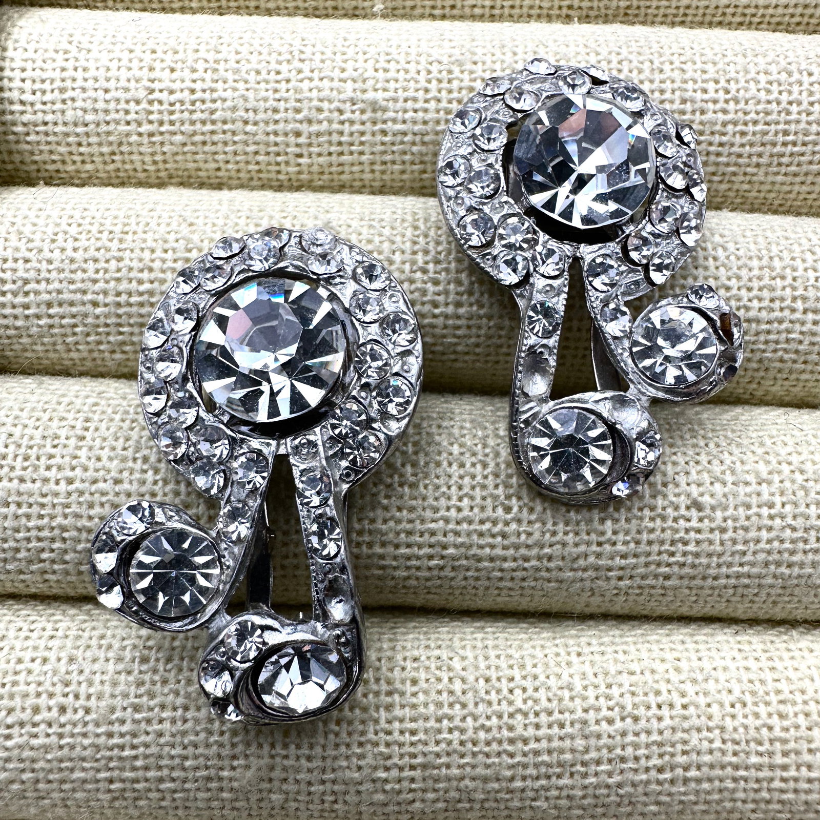Antique Pair of Clear Rhinestone Silver tone Fur Dress Clips 1.5 Inch Each (1 of 2)
