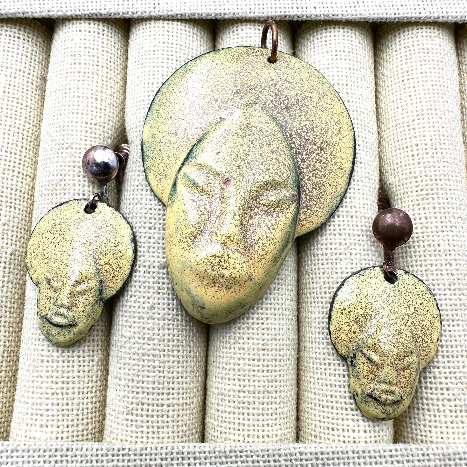 Vintage Ethnic Copper Enamel Pendant and Earrings Set (1 of 2)
