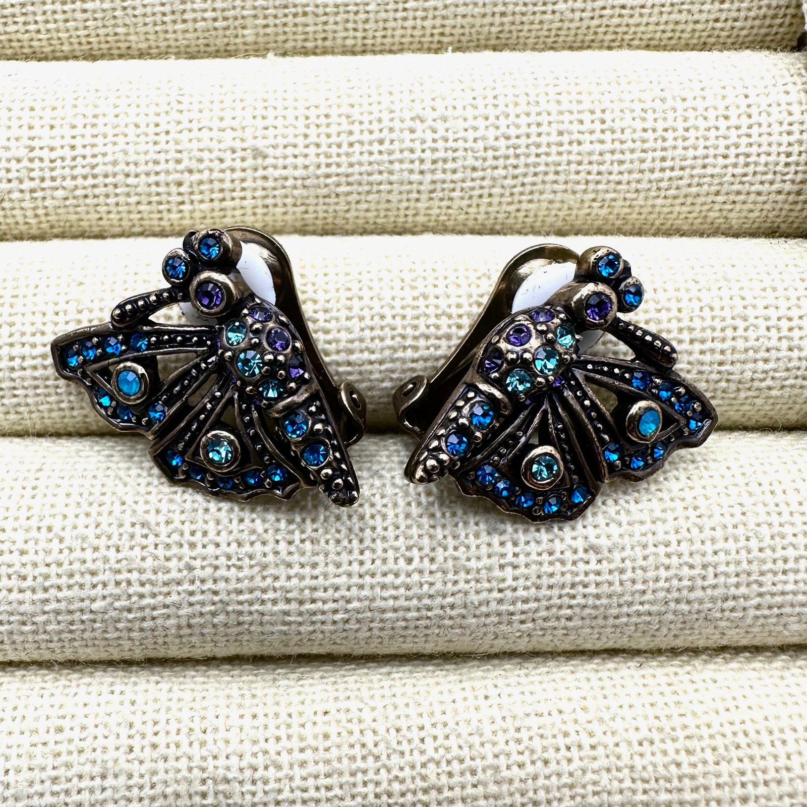 Heidi Daus Blue Crystal Butterfly Bronze Tone Clip Earrings (1 of 2)