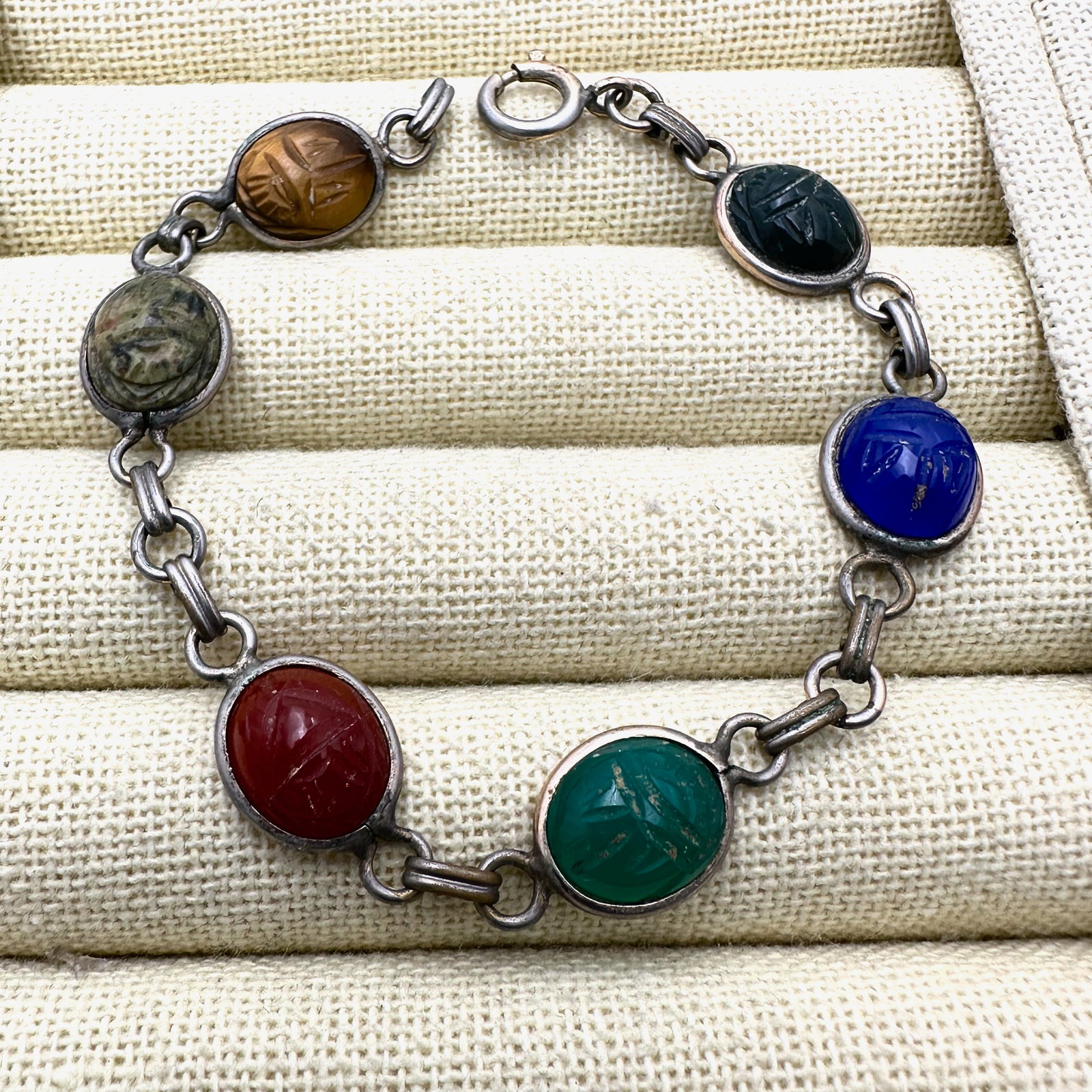 Vintage Carved Gemstone Scarab Gold Filled Bracelet 7 Inch (1 of 2)