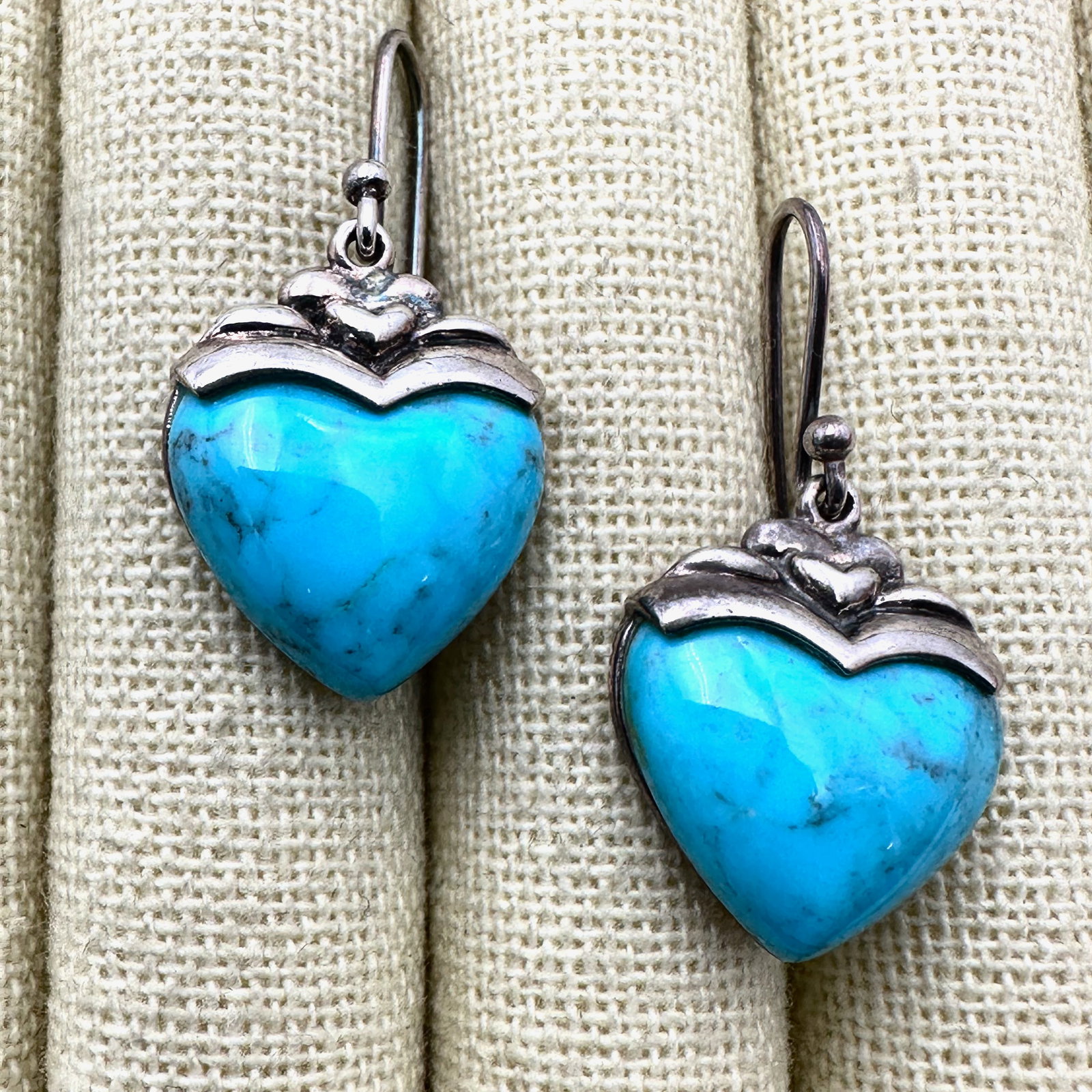 Blue Turquoise Heart Sterling Silver Pierced Earrings 1.5 Inch: Blue Turquoise Heart Sterling Silver Pierced Earrings 1.5 Inch