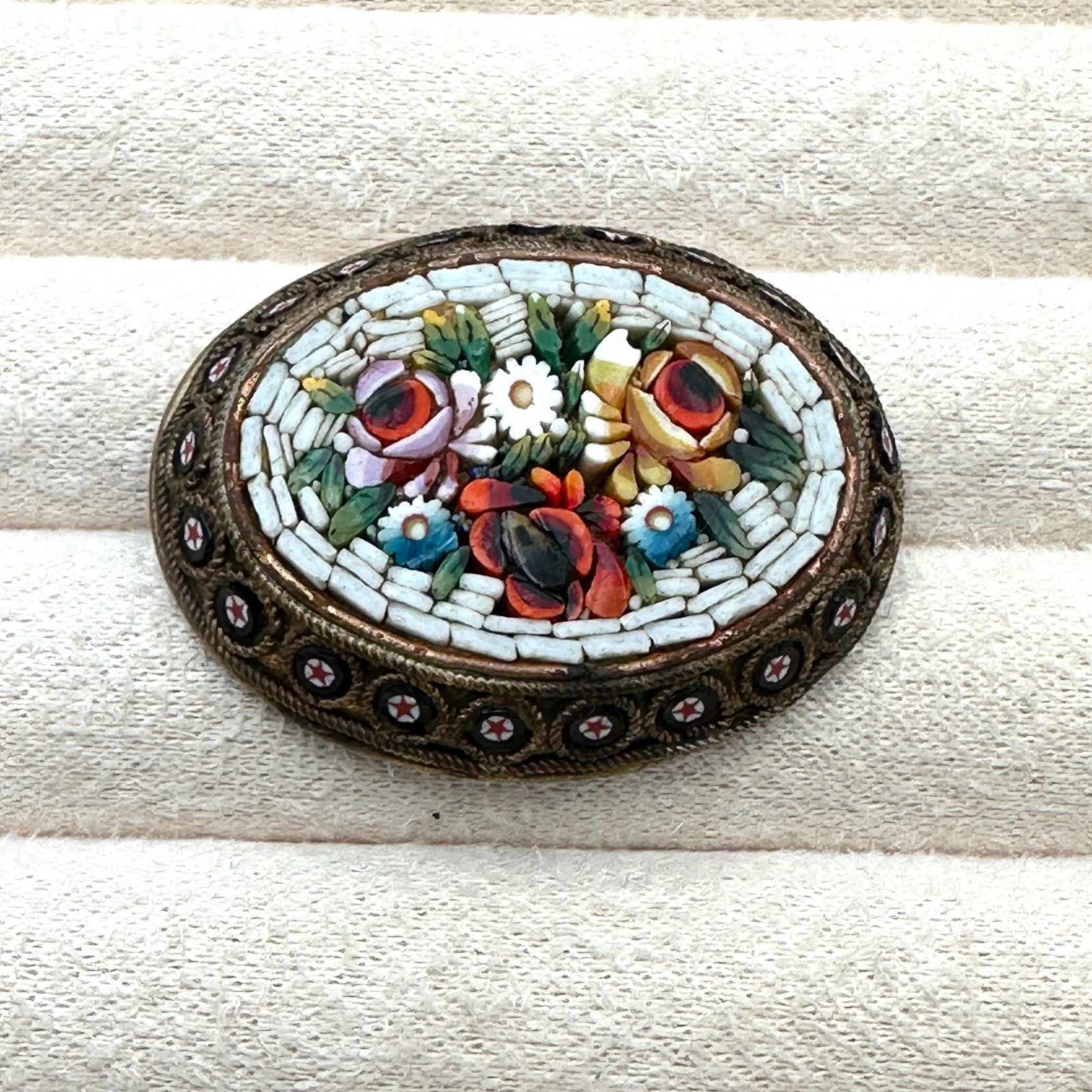 Antique Vintage Multicolor Glass Micro Mosaic Brooch Pin Italian 1.5 Inch Across (1 of 2)