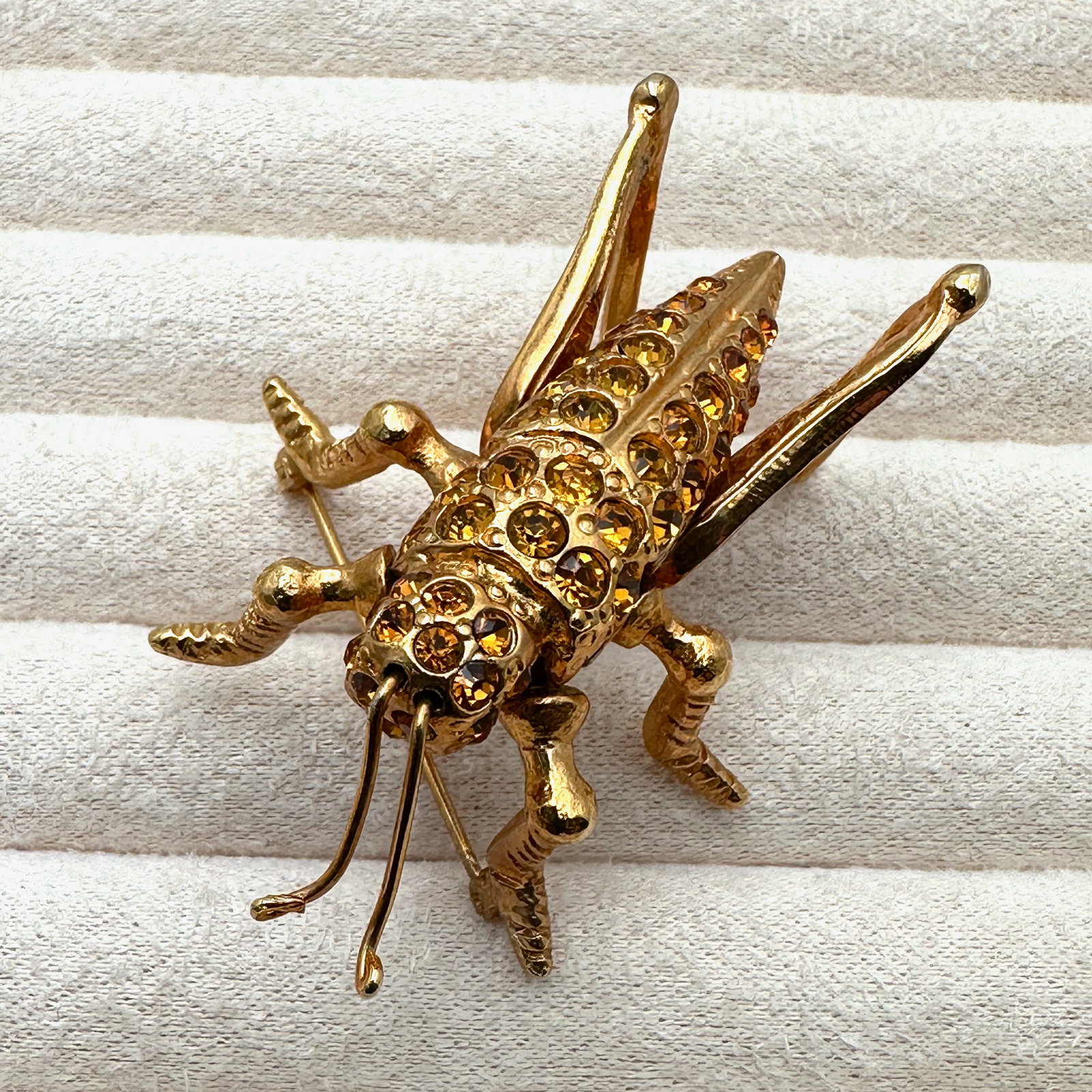 Vintage Unusual Amber Glass Rhinestone Gold Tone Bug Brooch Pin 2.5 Inch Signed Made In Mexico: Vintage Unusual Amber Glass Rhinestone Gold Tone Bug Brooch Pin 2.5 Inch Signed Made In Mexico