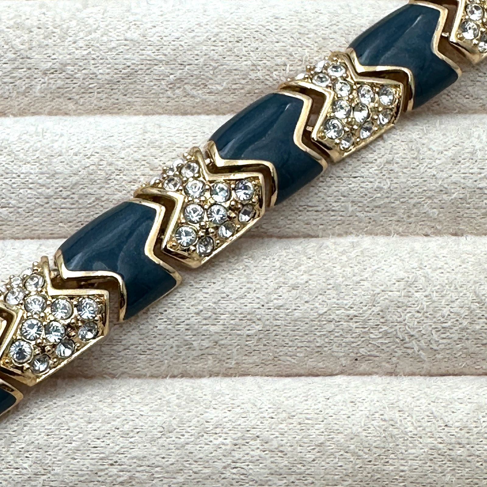 Vintage KJL Kenneth Jay Lane Blue Enamel Clear Rhinestone Gold Tone Bracelet 7 Inch (1 of 3)