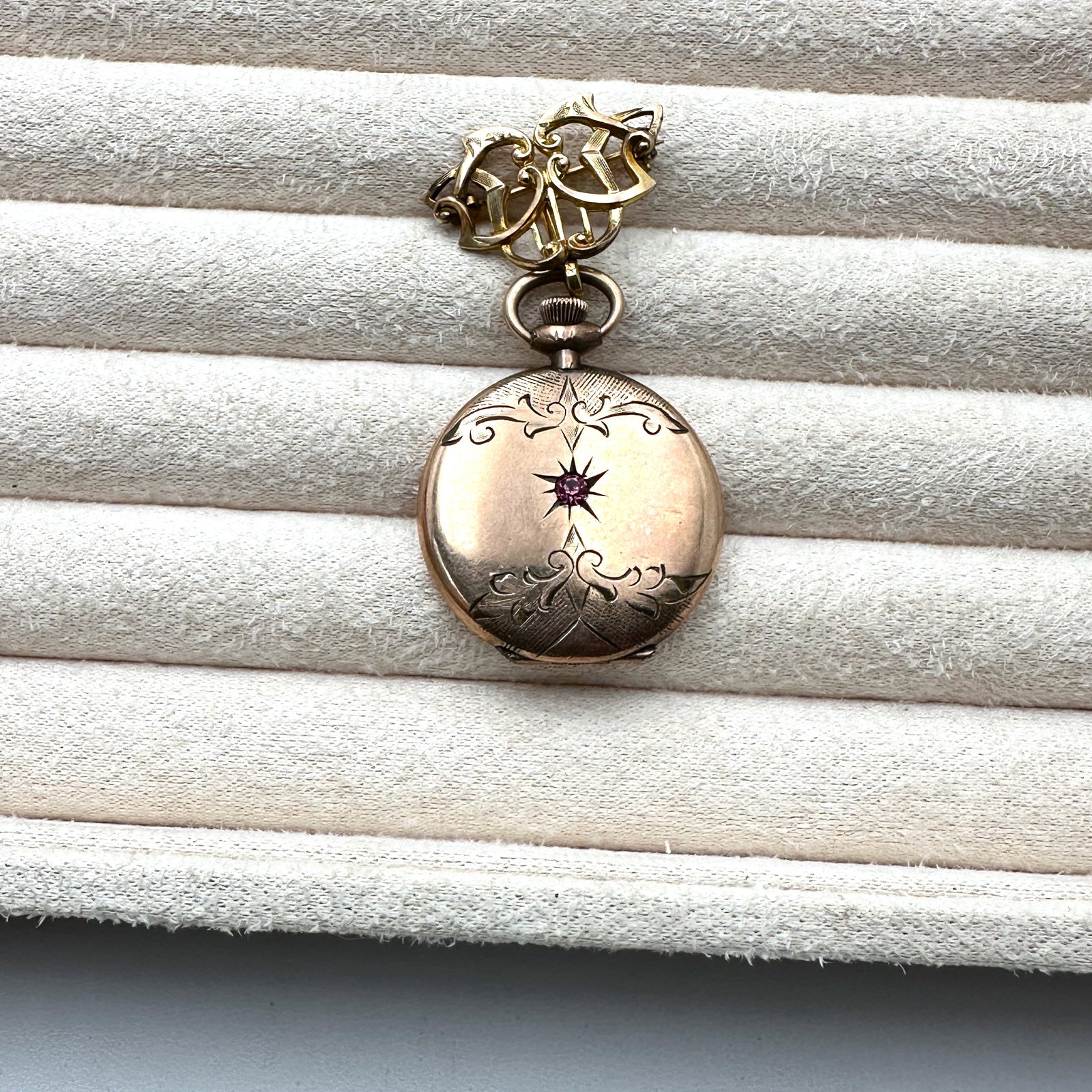 Antique Victorian Gold Filled Pocket Watch Design Picture Locket on Watch Pin 2.25 Inch Top to (1 of 3)