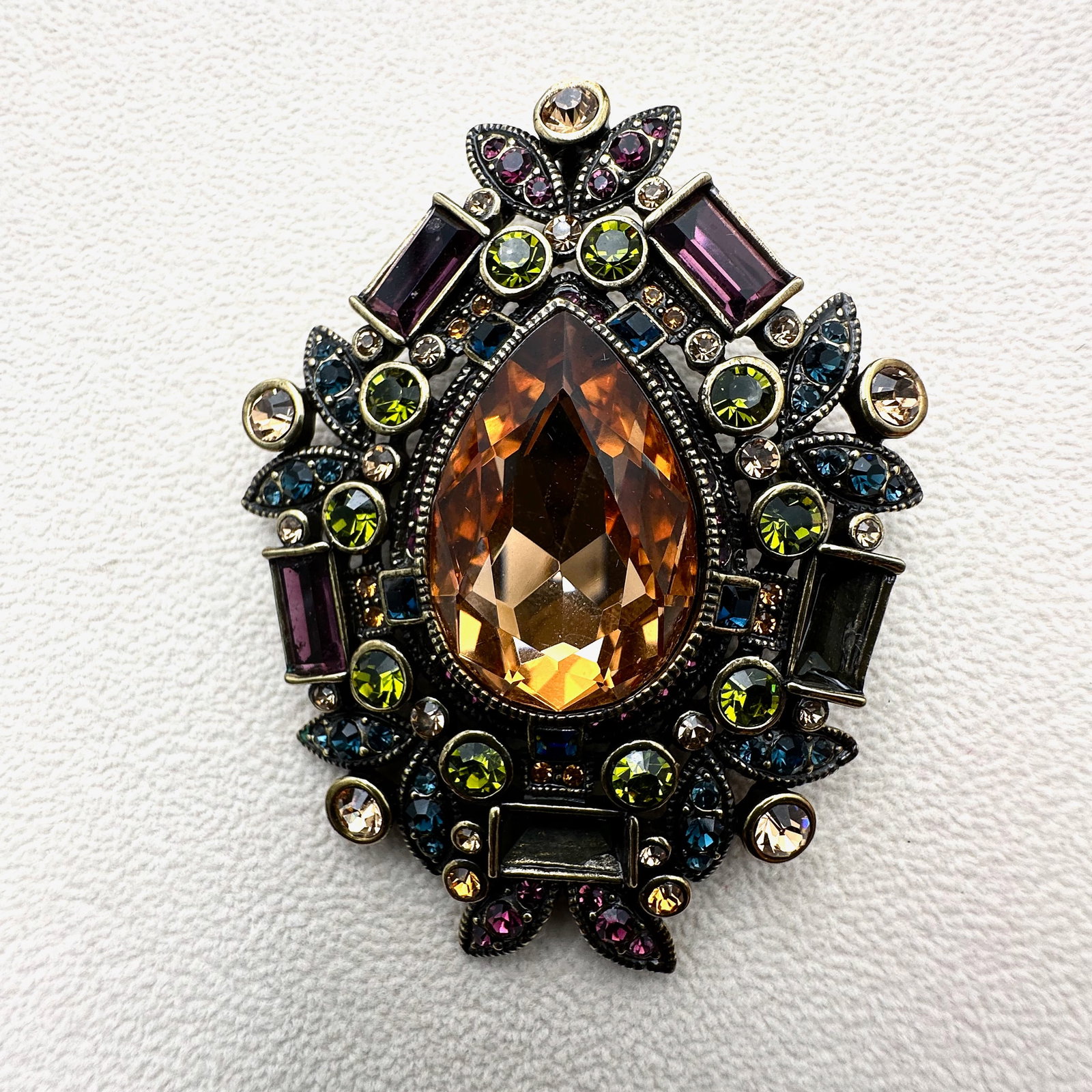 Heidi Daus Multicolor Crystal Bronze Tone Brooch Pin 3 Inch (1 of 2)