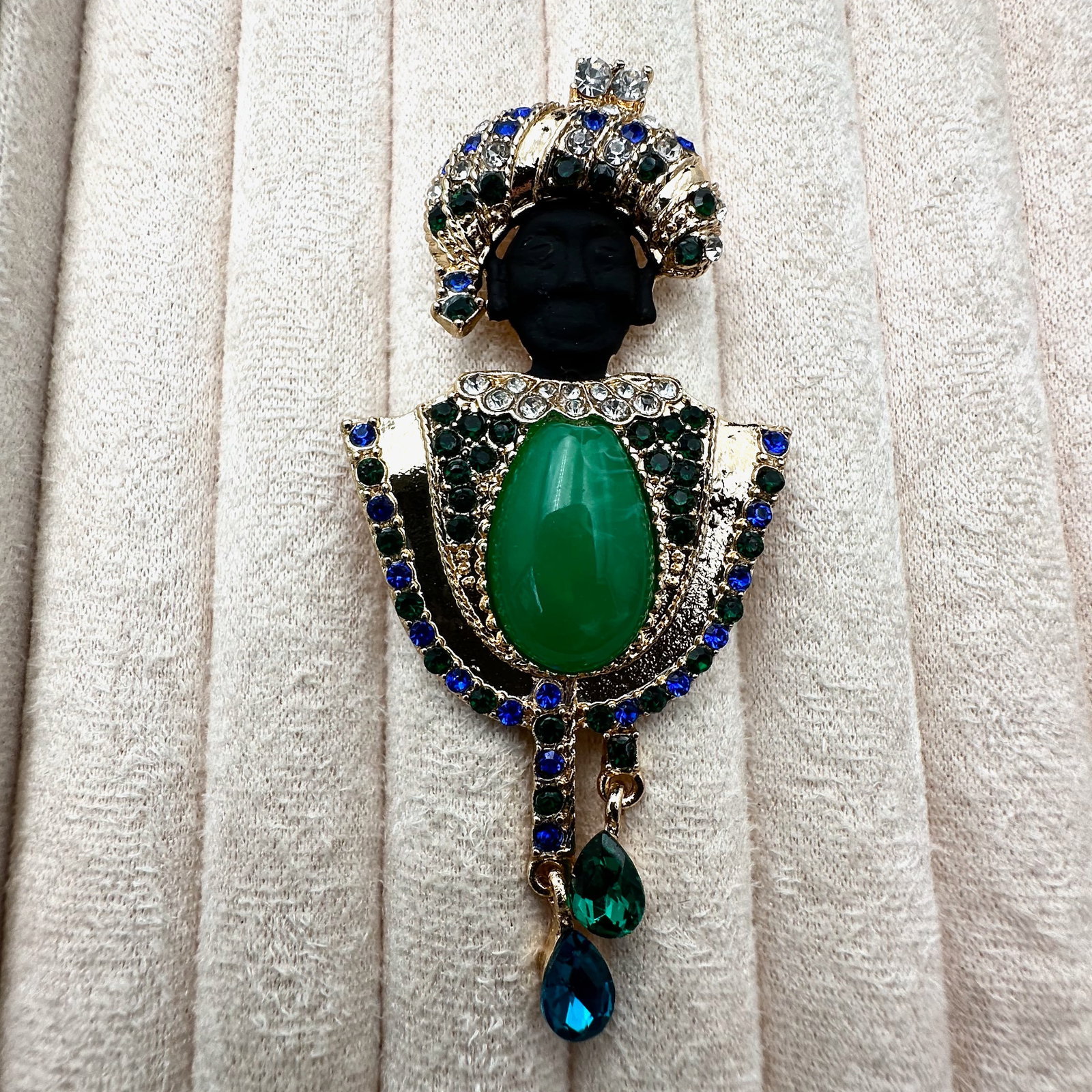 Modern Pin with Vintage Blackamoor Style Gold Tone Rhinestones 3 Inch (1 of 2)