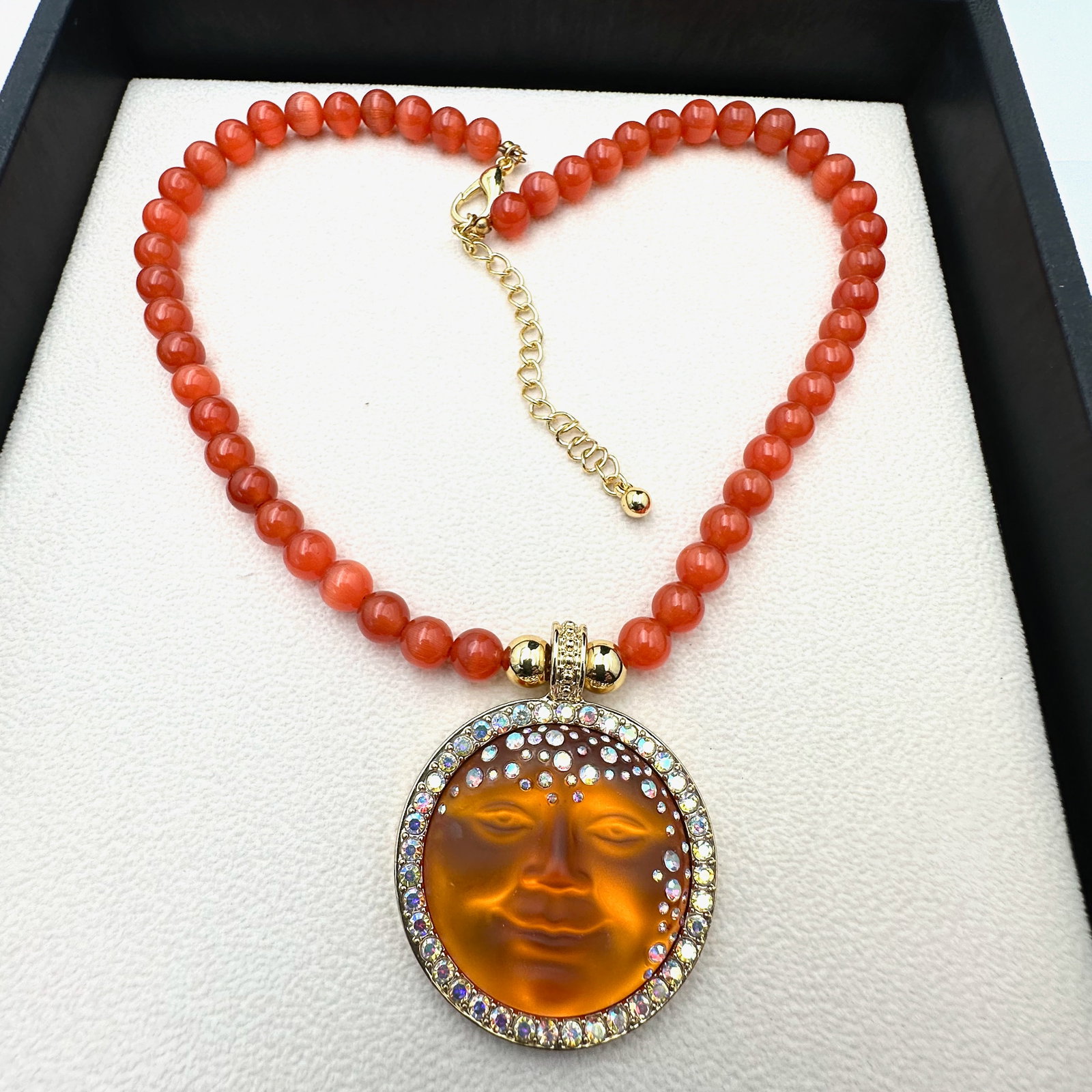 Vintage Kirks Folly Orange Moon Face Crystal Pendant Gold Tone Necklace 16 to 18 Inch: Vintage Kirks Folly Orange Moon Face Crystal Pendant Gold Tone Necklace 16 to 18 Inch