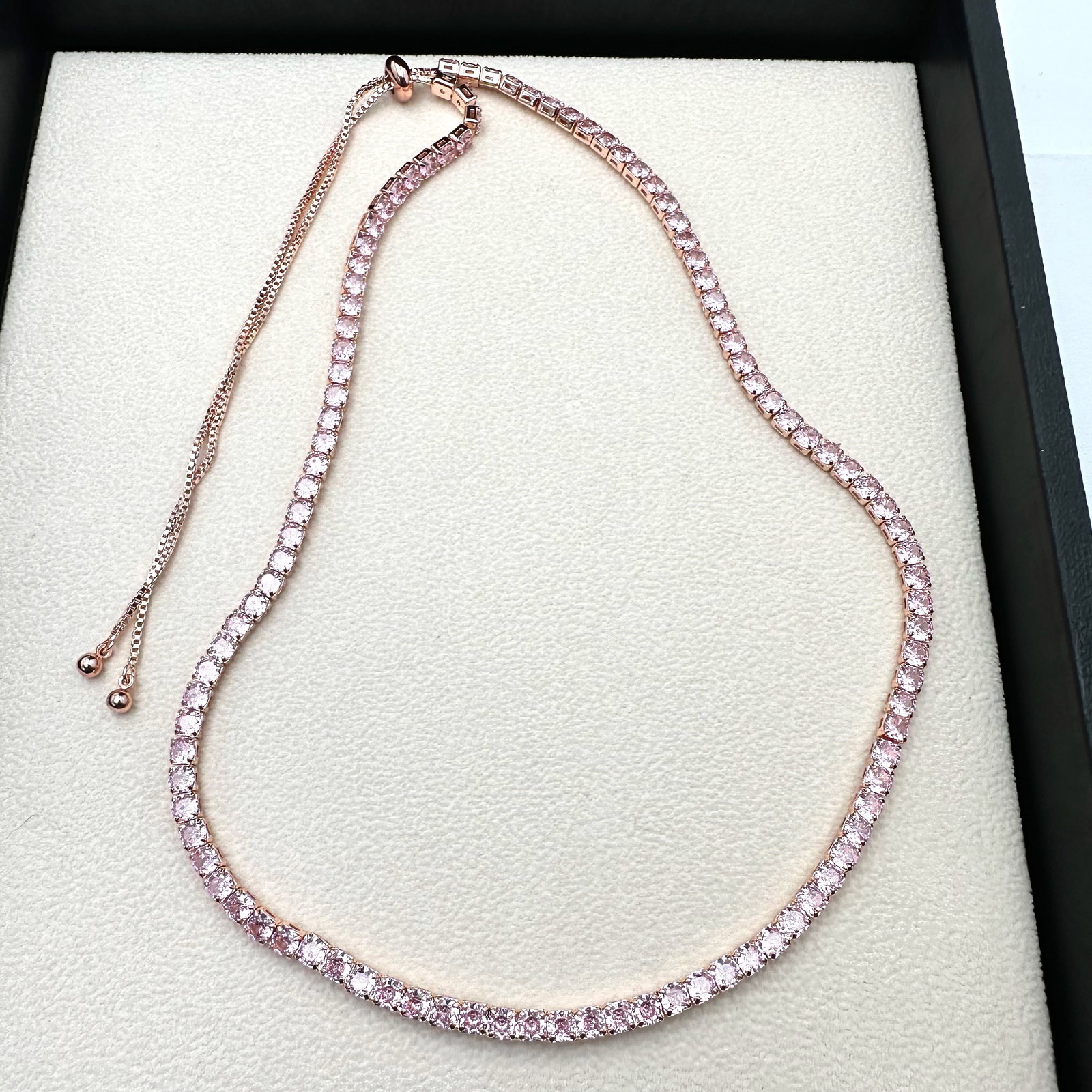 Pink Cubic Zirconia Rose Gold Plated Adjustable Size Necklace: Pink Cubic Zirconia Rose Gold Plated Adjustable Size Necklace