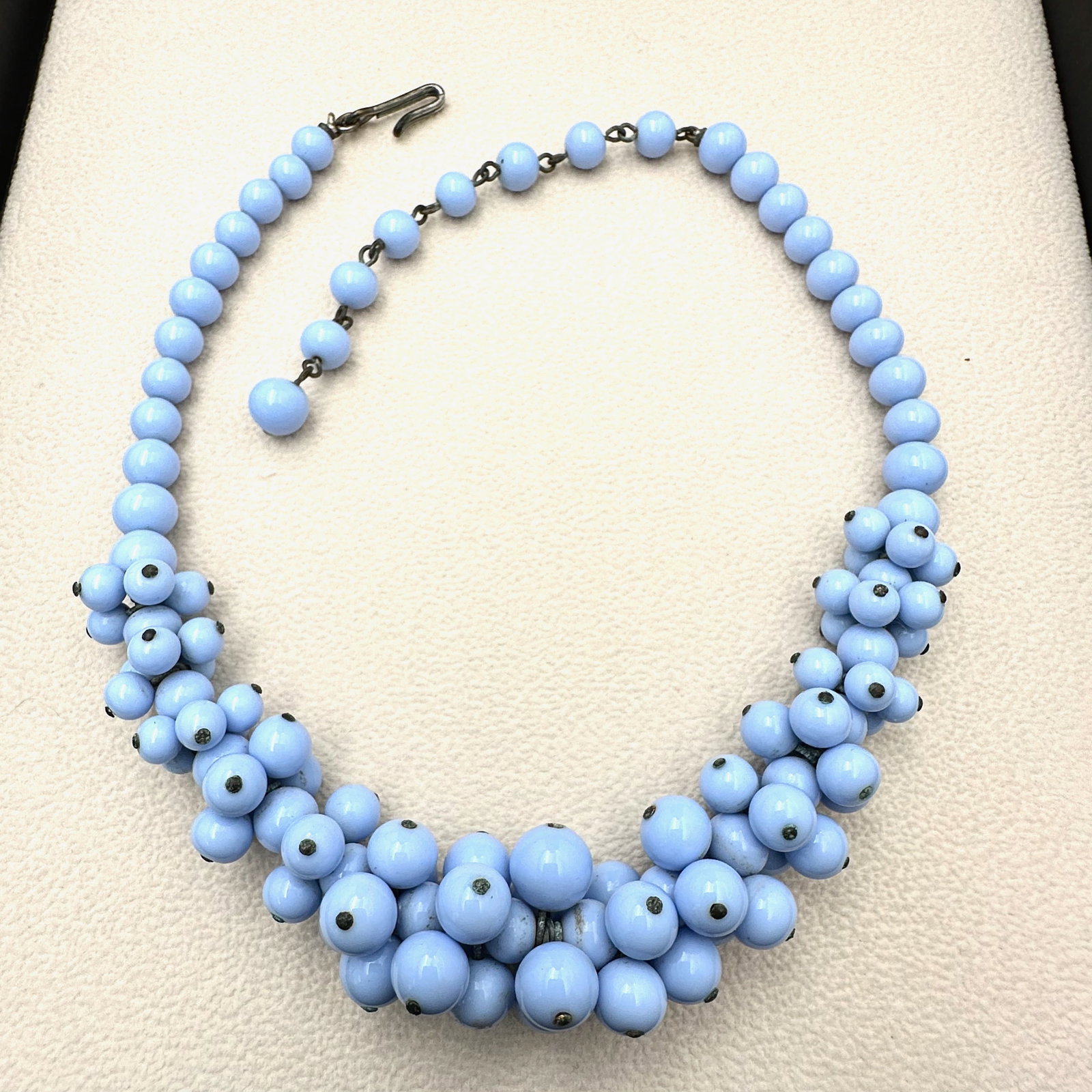 Antique Blue Milk Glass Bead Necklace 15 Inch Length (1 of 2)