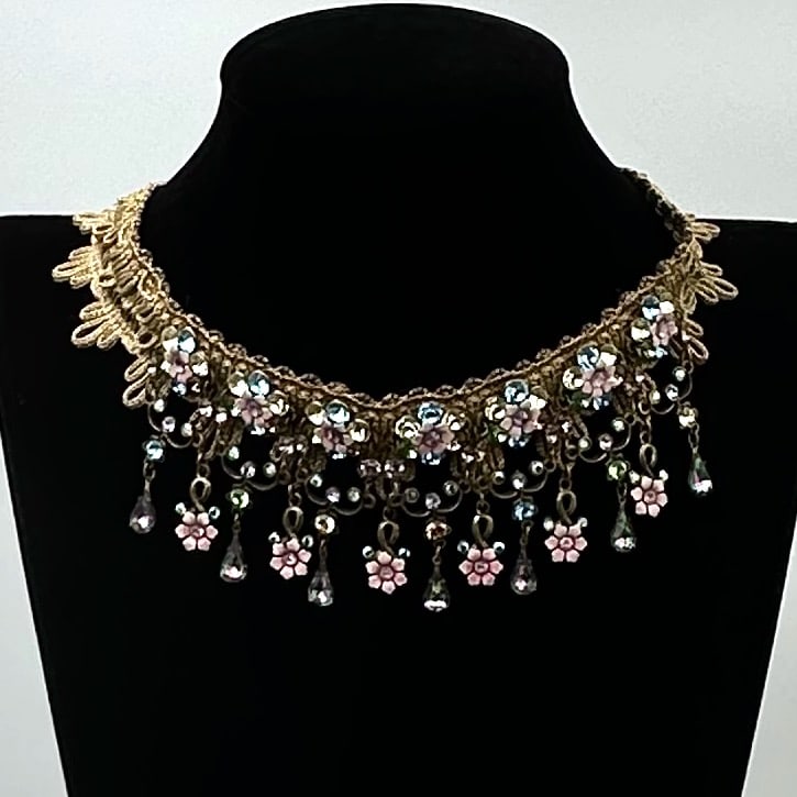 Michel Negrin Pastel Crystal Gold Tone Choker Necklace 16 Inch Length: Michel Negrin Pastel Crystal Gold Tone Choker Necklace 16 Inch Length