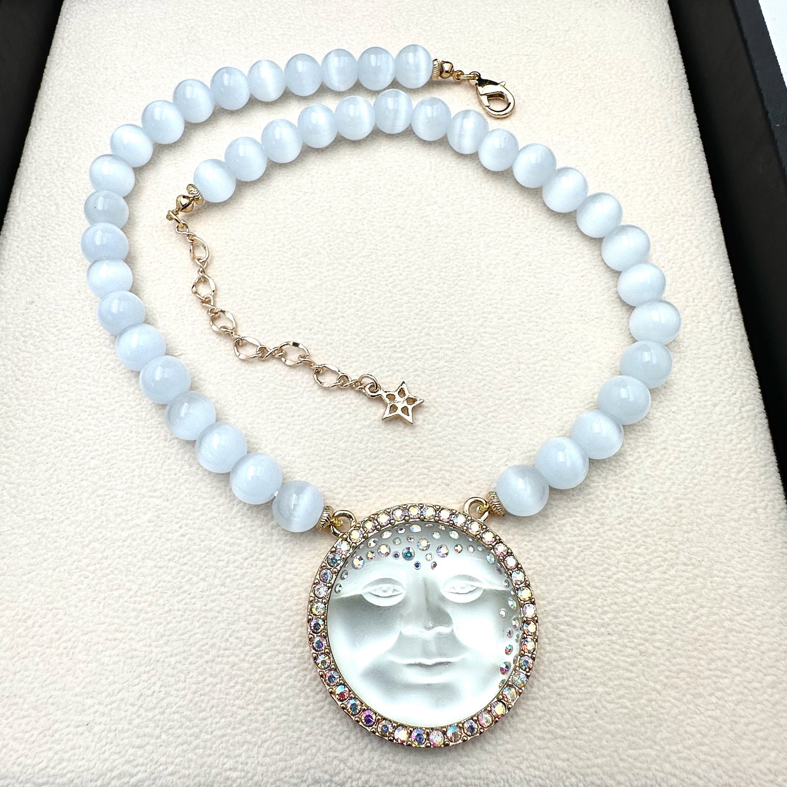 Kirks Folly Opalescent Cats Eye Glass Bead Necklace Crystal Moon Face Pendant 18 to 20 Inch: Kirks Folly Opalescent Cats Eye Glass Bead Necklace Crystal Moon Face Pendant 18 to 20 Inch