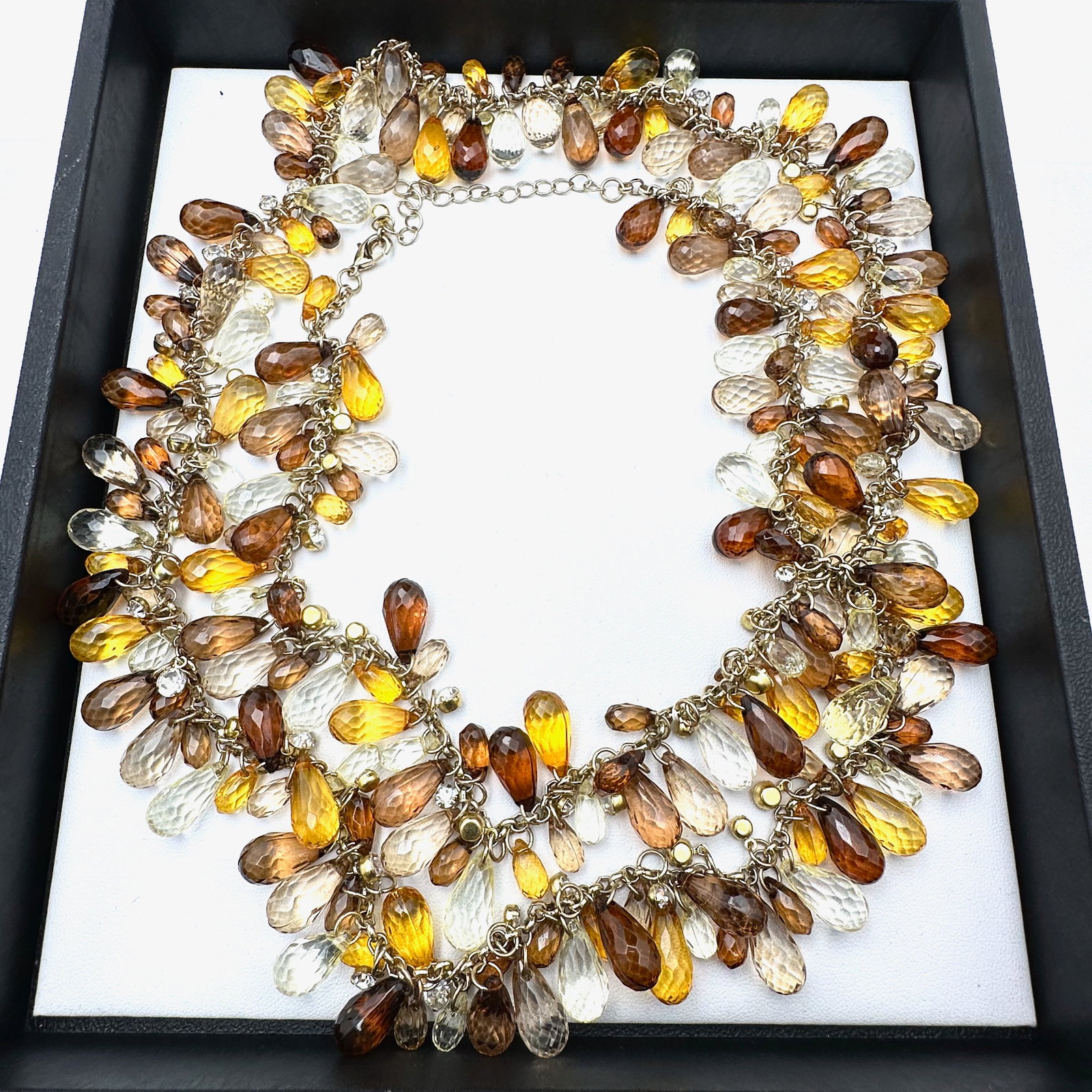Multicolor Glass Briolette Gold Tone Necklace One Strand 30 Inches: Multicolor Glass Briolette Gold Tone Necklace One Strand 30 Inches