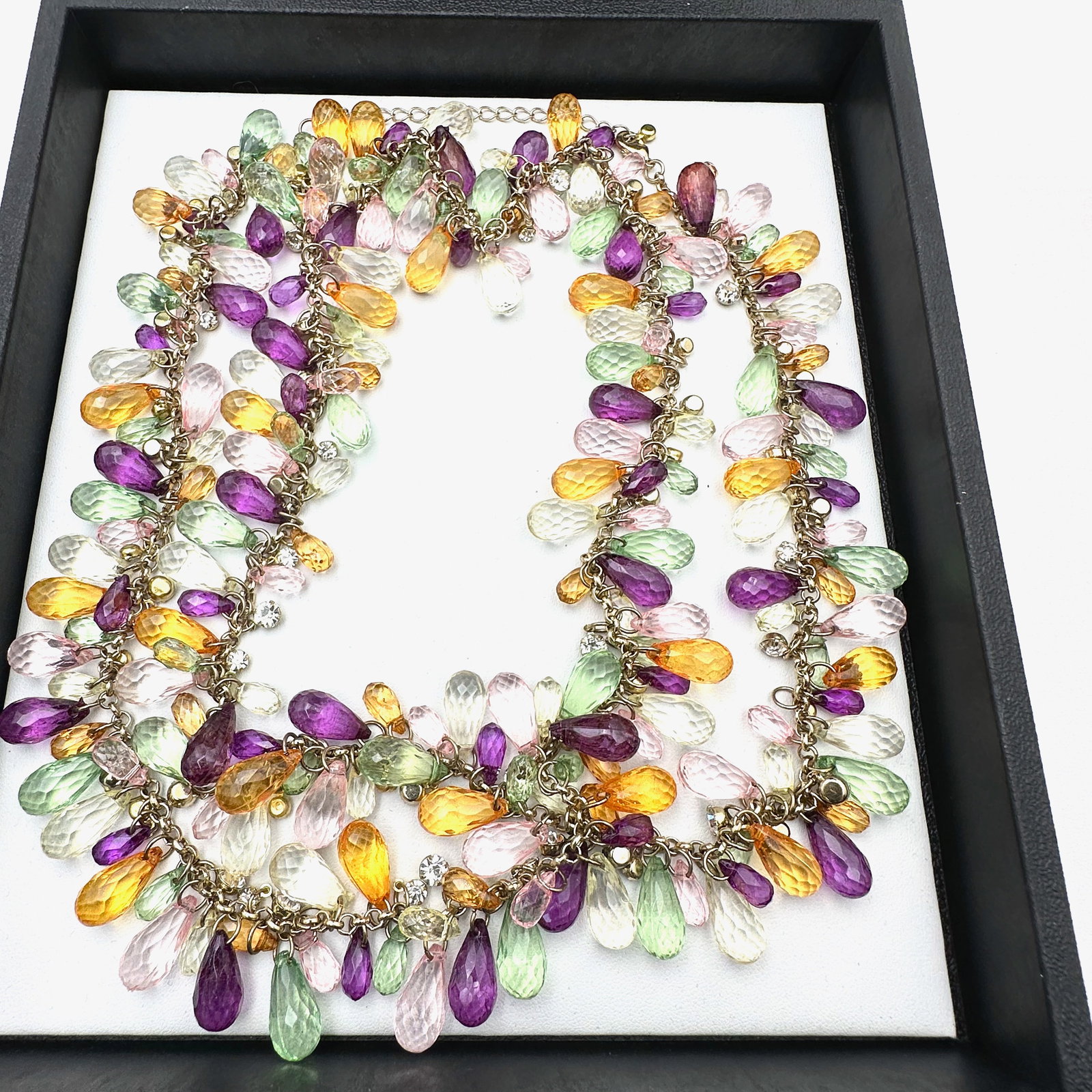Multicolor Glass Briolette Gold Tone Necklace One Strand 30 Inches: Multicolor Glass Briolette Gold Tone Necklace One Strand 30 Inches