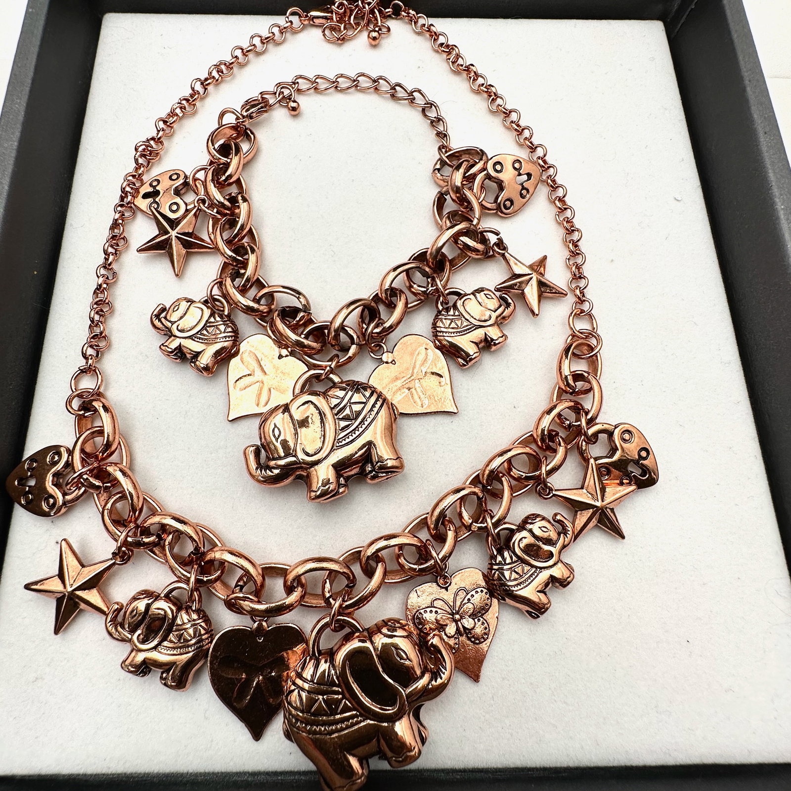 Fun Copper Elephant Charm Necklace 18 to 20 Inch and Up to 8 Inch Bracelet Set: Fun Copper Elephant Charm Necklace 18 to 20 Inch and Up to 8 Inch Bracelet Set