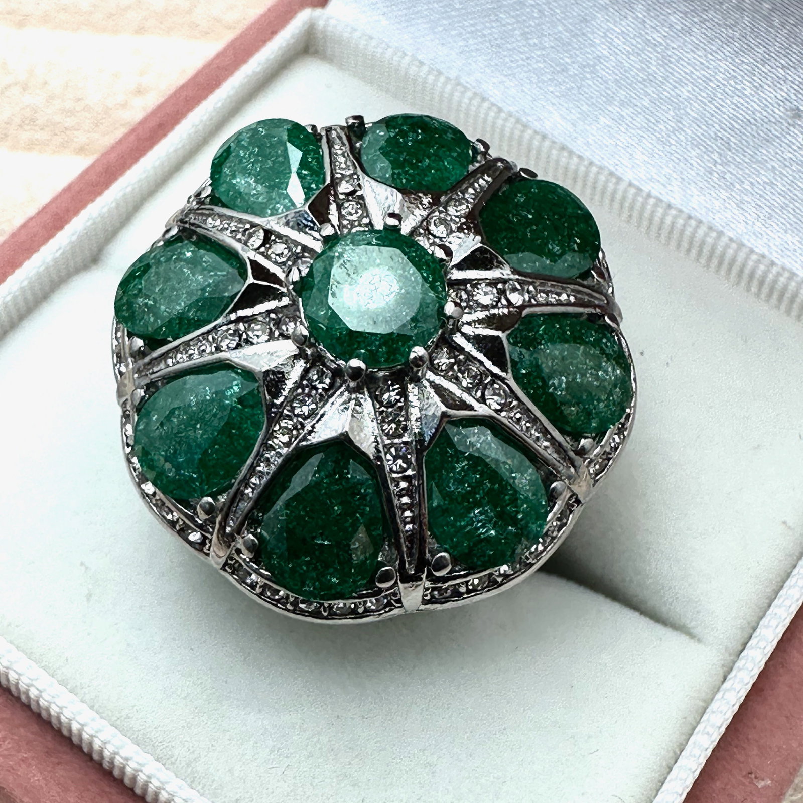 Green Gemstone Silver Plated Statement ring Size 10 Ring Box Included: Green Gemstone Silver Plated Statement ring Size 10 Ring Box Included